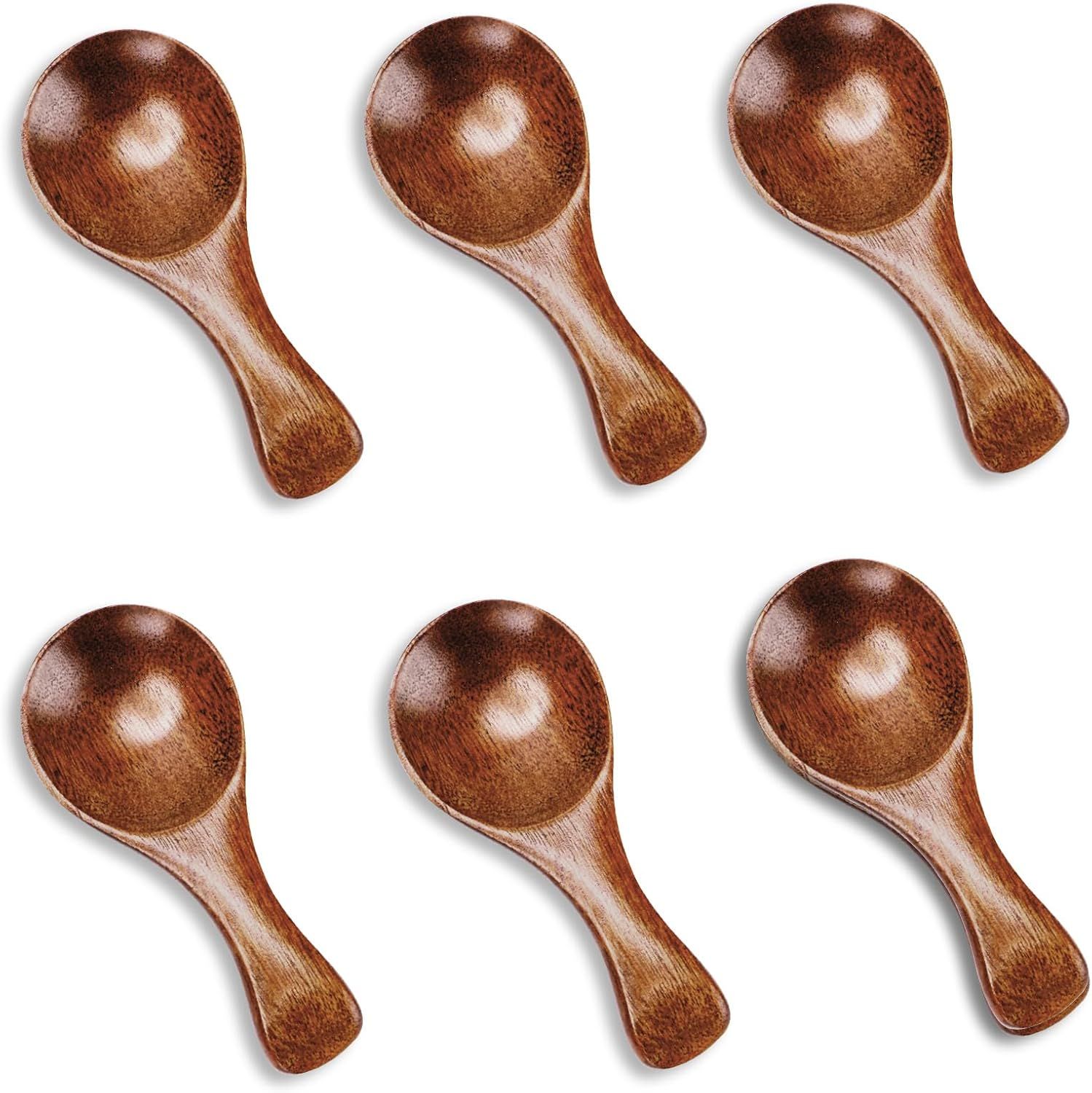 6pcs Small Wooden Spoons, 3.2inch Small Wooden Spoons for Honey, Brown Mini Wood Teaspoons for Tiny Eating Ice Cream Jars Spice Condiments Tea Bath Salt Coffee Sugar Jam Mustard Seasoning - Image 1