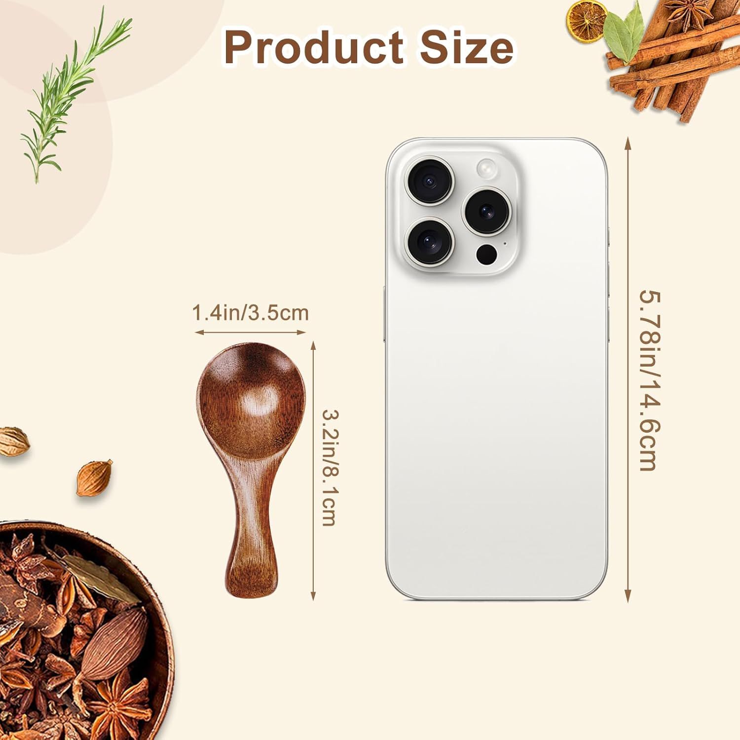 6pcs Small Wooden Spoons, 3.2inch Small Wooden Spoons for Honey, Brown Mini Wood Teaspoons for Tiny Eating Ice Cream Jars Spice Condiments Tea Bath Salt Coffee Sugar Jam Mustard Seasoning - Image 3