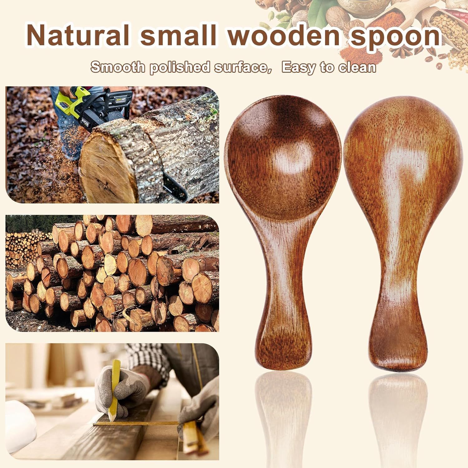 6pcs Small Wooden Spoons, 3.2inch Small Wooden Spoons for Honey, Brown Mini Wood Teaspoons for Tiny Eating Ice Cream Jars Spice Condiments Tea Bath Salt Coffee Sugar Jam Mustard Seasoning - Image 4