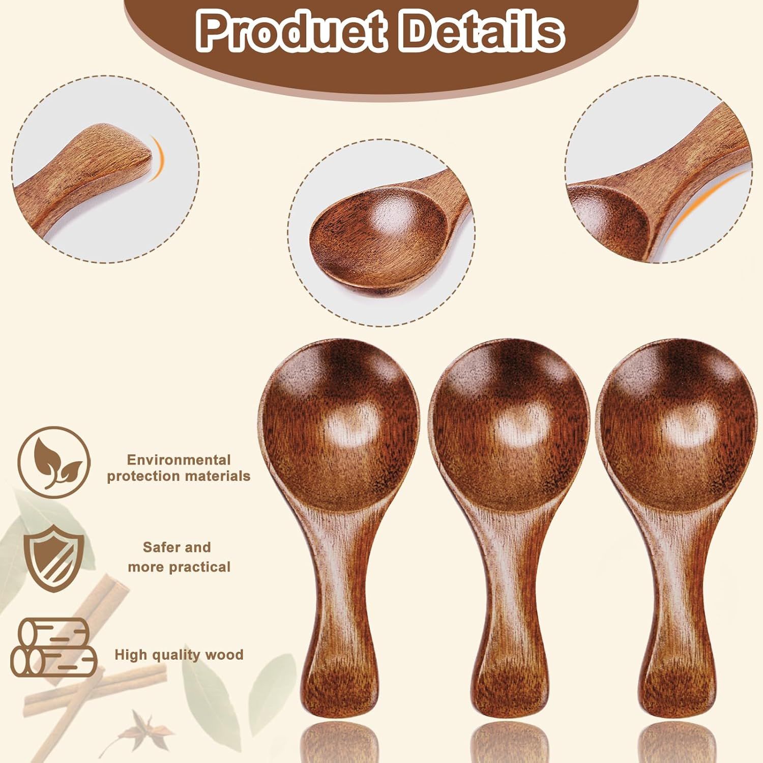 6pcs Small Wooden Spoons, 3.2inch Small Wooden Spoons for Honey, Brown Mini Wood Teaspoons for Tiny Eating Ice Cream Jars Spice Condiments Tea Bath Salt Coffee Sugar Jam Mustard Seasoning - Image 6