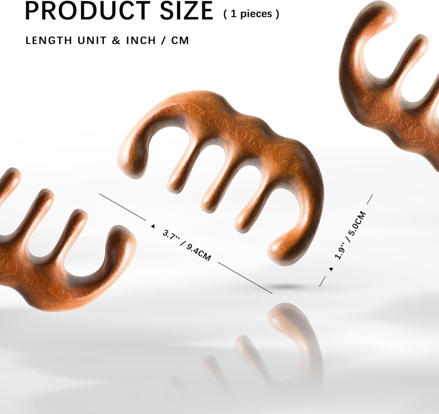 Wooden Comb, Head Massager Scalp Tool with Anti-Static Sandalwood Design, Scalp Massager for Hair Growth, Relaxing Hair Massager Scalp & Wide Tooth Comb for Detangling and Stress Relief - Image 2