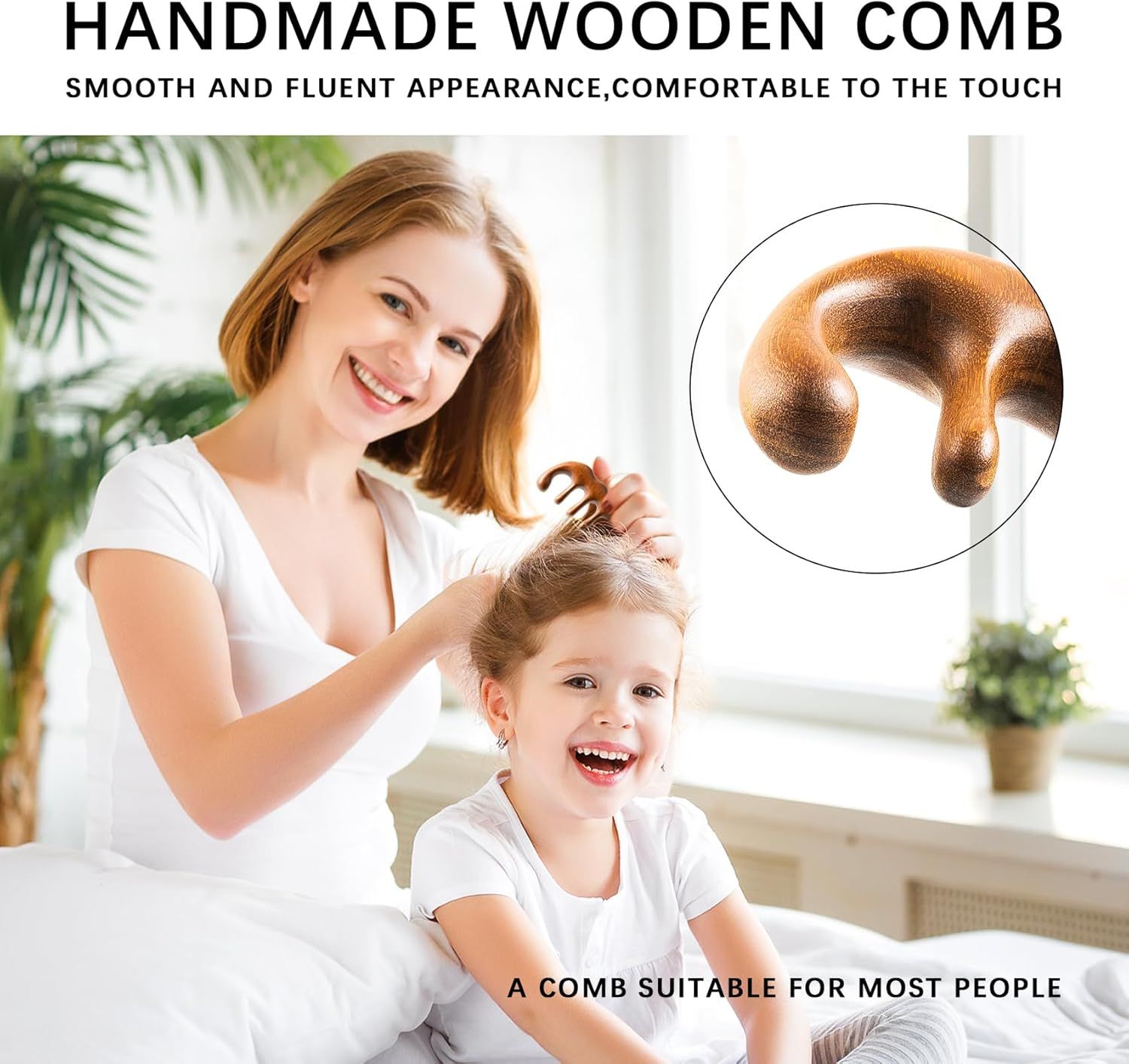 Wooden Comb, Head Massager Scalp Tool with Anti-Static Sandalwood Design, Scalp Massager for Hair Growth, Relaxing Hair Massager Scalp & Wide Tooth Comb for Detangling and Stress Relief - Image 3