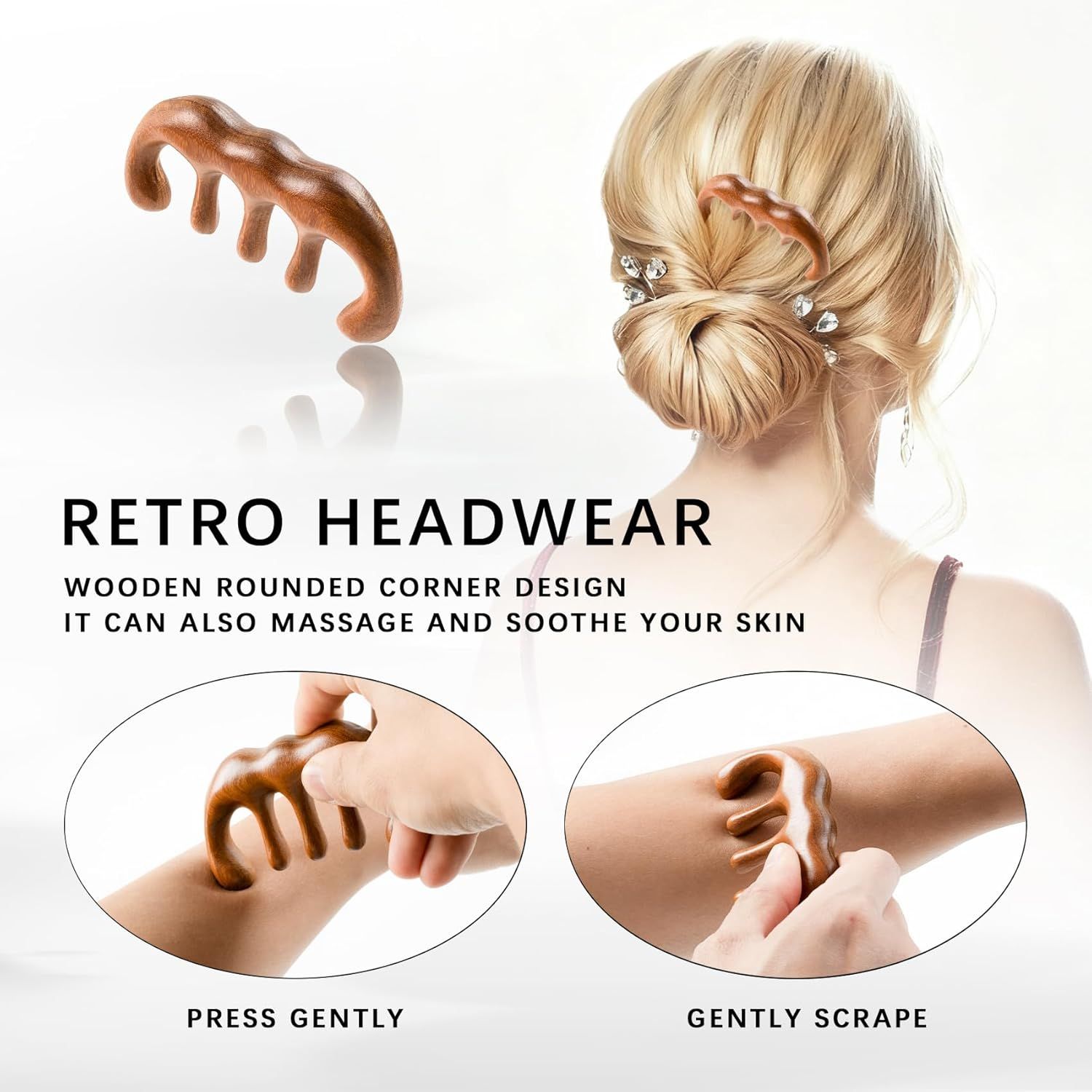 Wooden Comb, Head Massager Scalp Tool with Anti-Static Sandalwood Design, Scalp Massager for Hair Growth, Relaxing Hair Massager Scalp & Wide Tooth Comb for Detangling and Stress Relief - Image 4
