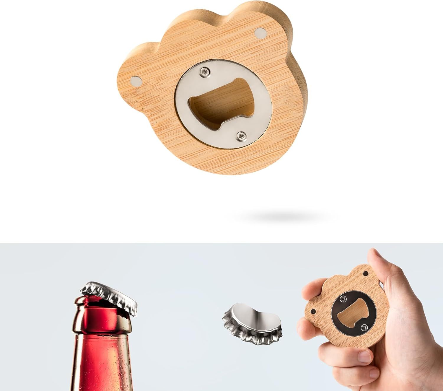 Bottle Opener Magnetic – Bamboo Beer Bottle Opener with Strong Magnet for Fridge, Claw-shaped Stainless Steel Bottle Cap Opener, Beer Opener Gift, Modern Beer Can Opener for Kitchen & Bar Use - Image 1