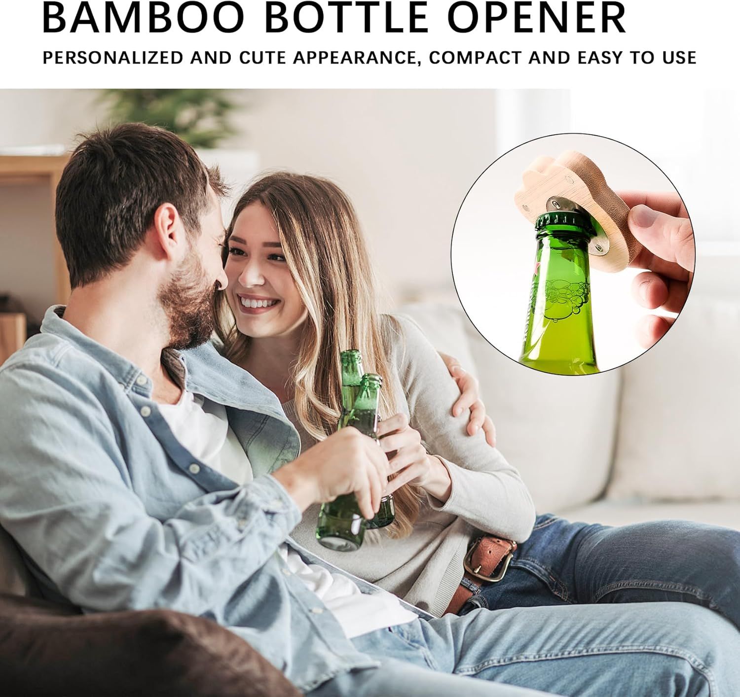 Bottle Opener Magnetic – Bamboo Beer Bottle Opener with Strong Magnet for Fridge, Claw-shaped Stainless Steel Bottle Cap Opener, Beer Opener Gift, Modern Beer Can Opener for Kitchen & Bar Use - Image 3