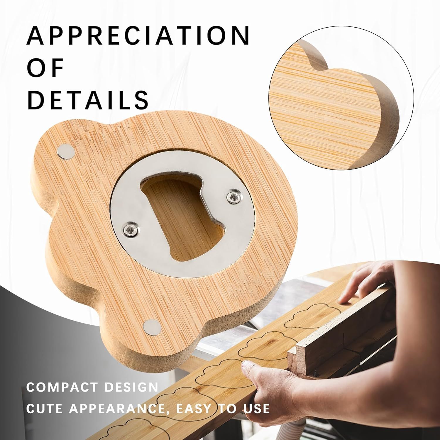 Bottle Opener Magnetic – Bamboo Beer Bottle Opener with Strong Magnet for Fridge, Claw-shaped Stainless Steel Bottle Cap Opener, Beer Opener Gift, Modern Beer Can Opener for Kitchen & Bar Use - Image 4