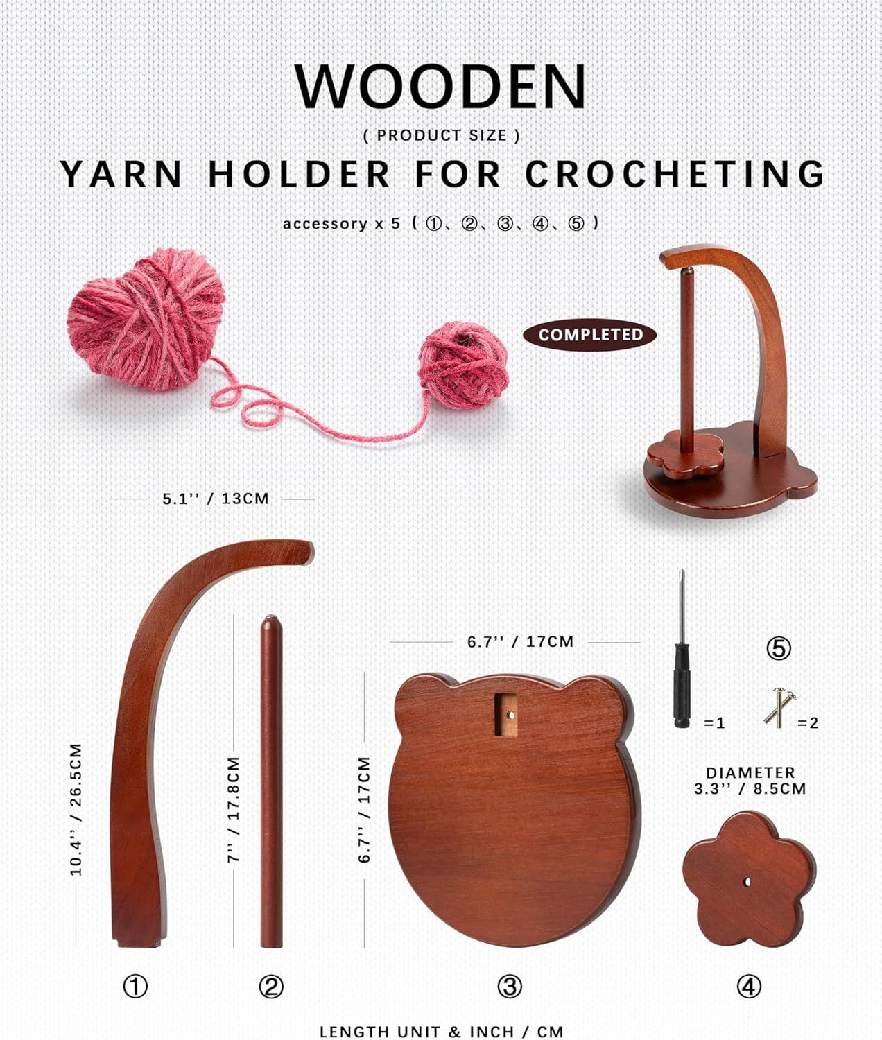 Magnetic Yarn Holder for Crocheting with Bear Shape– 360° Spinning Spindle for Tangle-Free Yarn Ball Holder Spinner, Solid Wood Construction, Ideal for Knitting & Crochet Projects - Image 2