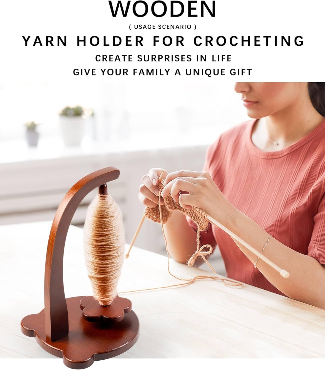 Magnetic Yarn Holder for Crocheting with Bear Shape– 360° Spinning Spindle for Tangle-Free Yarn Ball Holder Spinner, Solid Wood Construction, Ideal for Knitting & Crochet Projects - Image 4