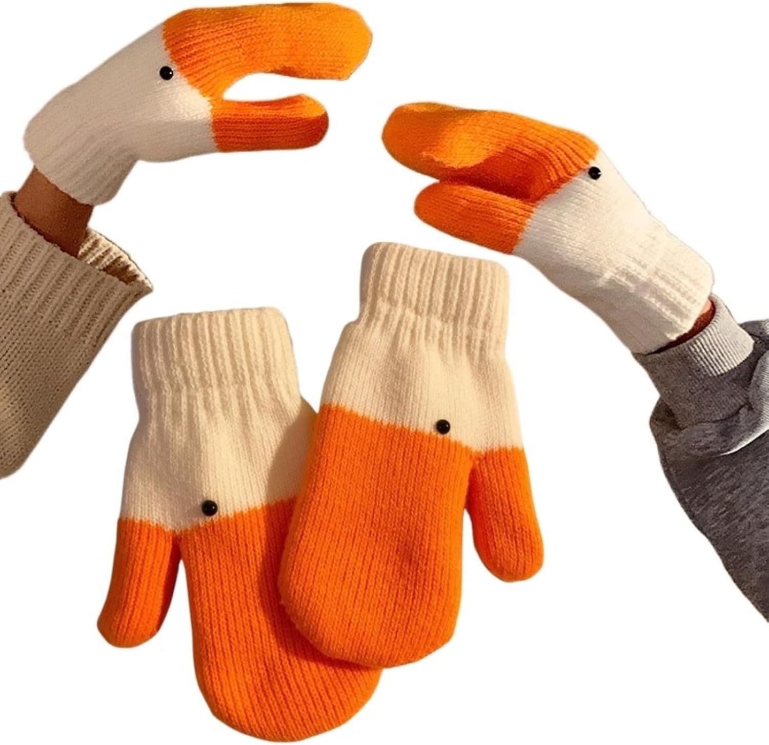 Women's Winter Warm Fleece Knitted Mittens wuth Funny Goose Design - Image 1