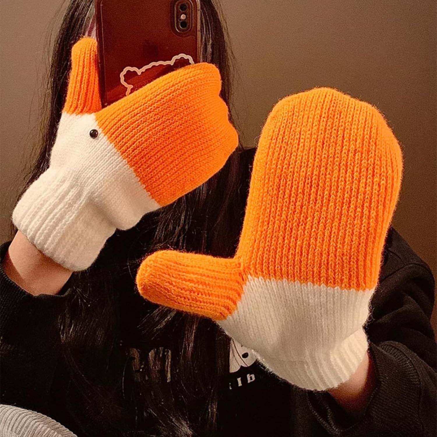 Women's Winter Warm Fleece Knitted Mittens wuth Funny Goose Design - Image 2