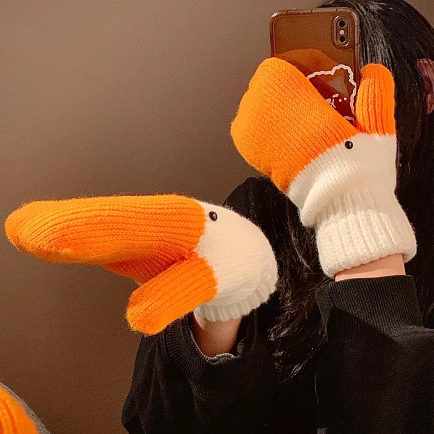 Women's Winter Warm Fleece Knitted Mittens wuth Funny Goose Design - Image 6