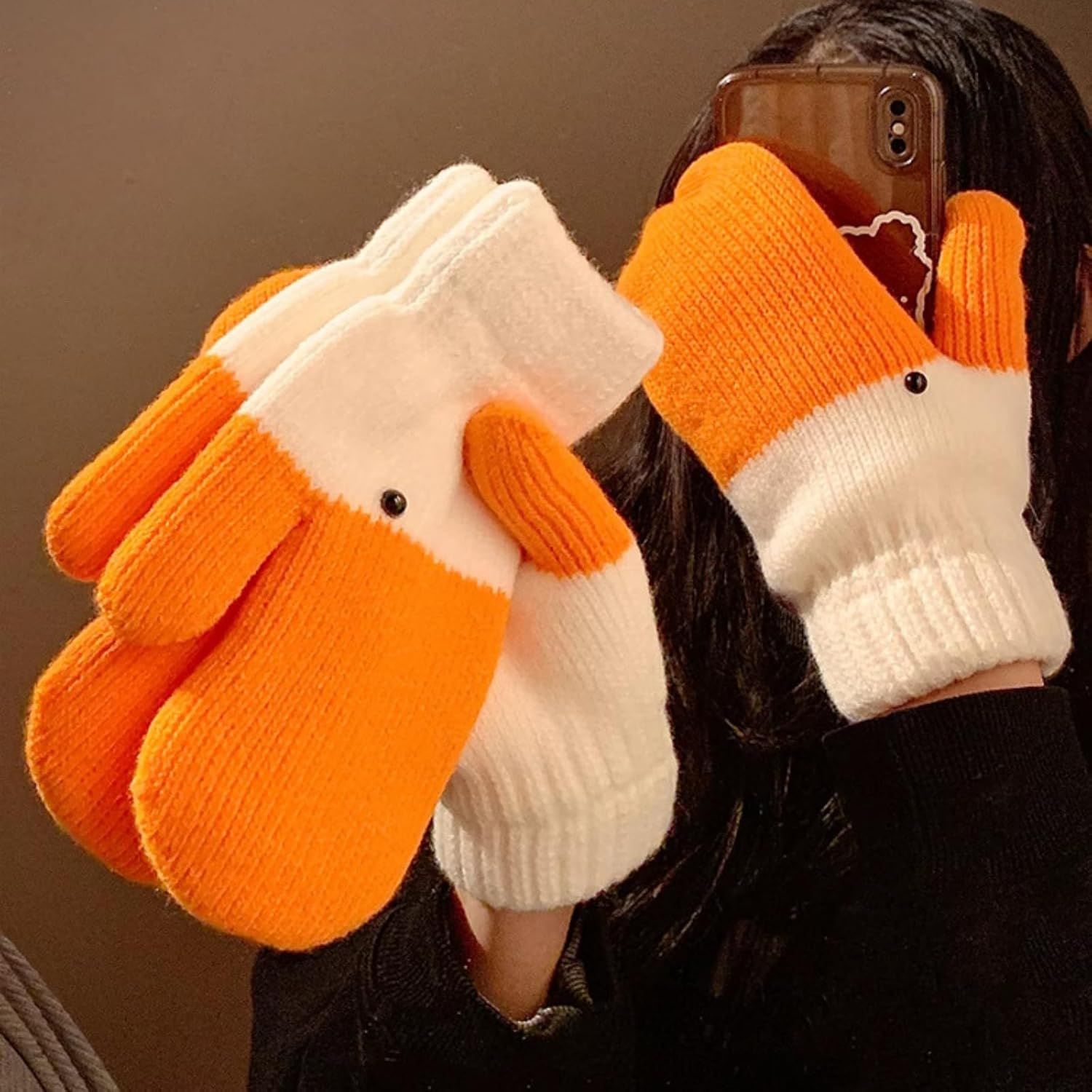 Women's Winter Warm Fleece Knitted Mittens wuth Funny Goose Design - Image 7