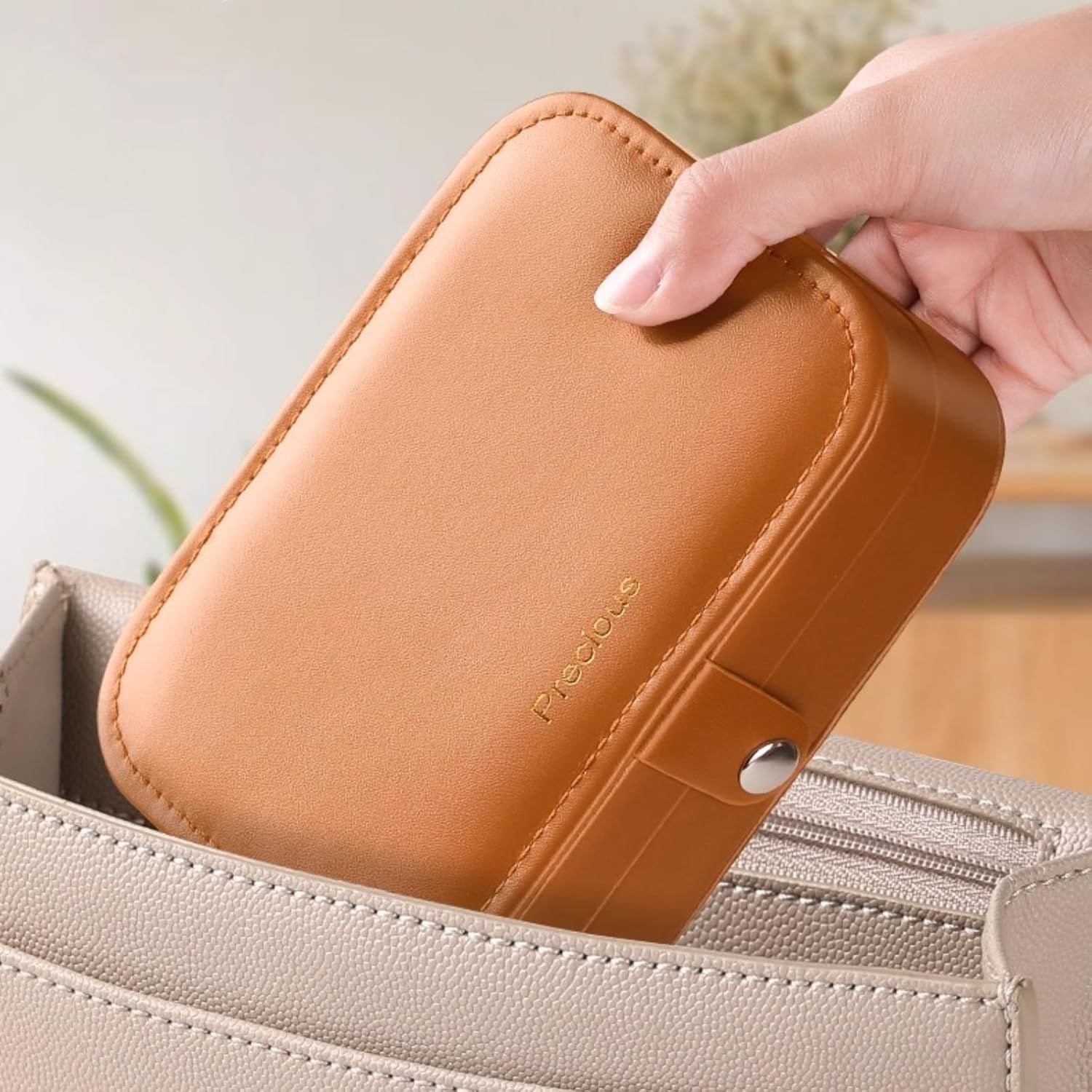 Travel Jewelry Box with 3 Layers for Earrings Studs Rings Necklaces, Portable Compact Jewelry Organizer Storage Case (Brown) - Image 6