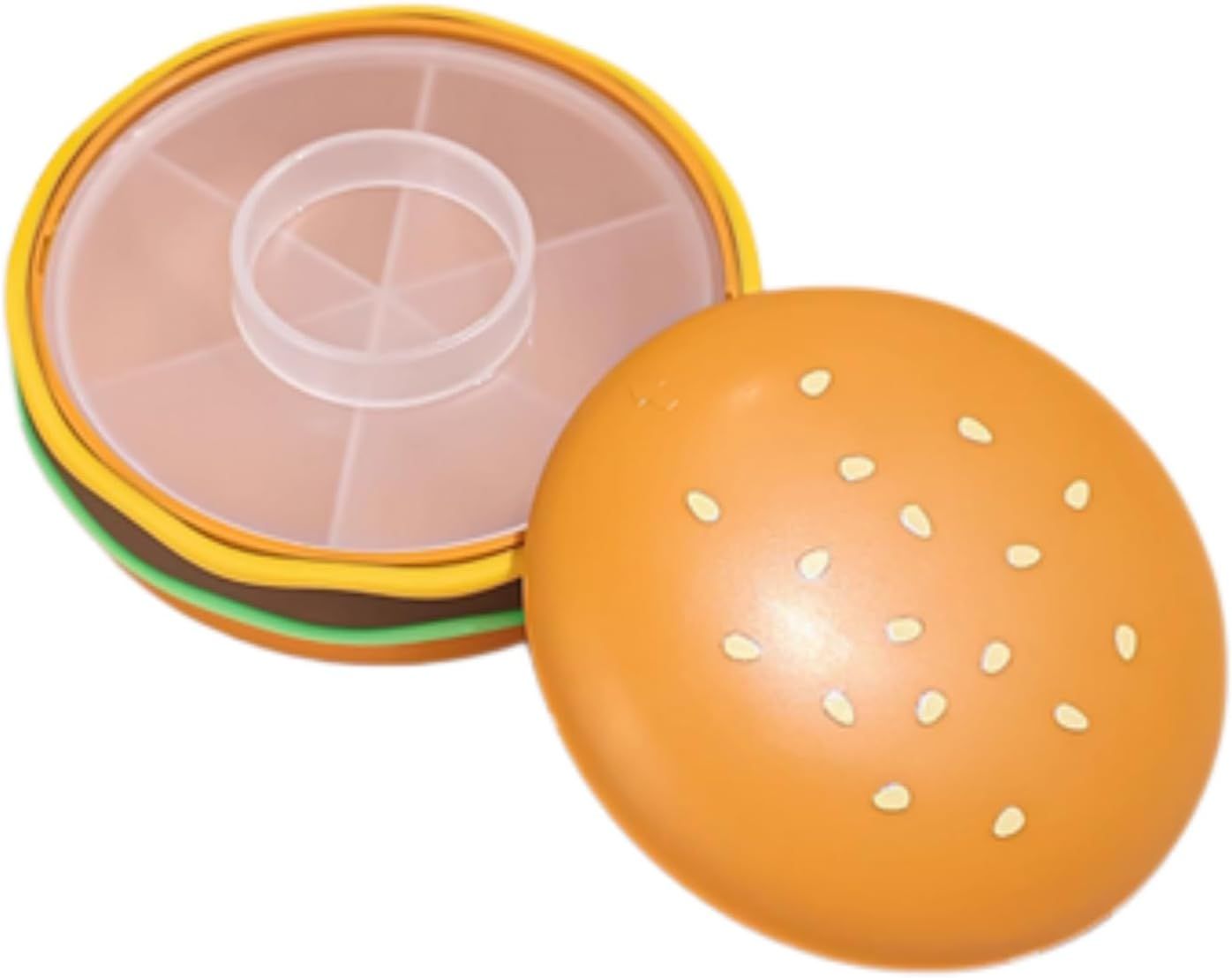 Hamburger Shaped Pill Case, Portable 6 Compartment Mini Pill Organizer with Sealable Lids for Medicine Vitamin Storage (Hamburger Pill Box [6-Grid]) - Image 1