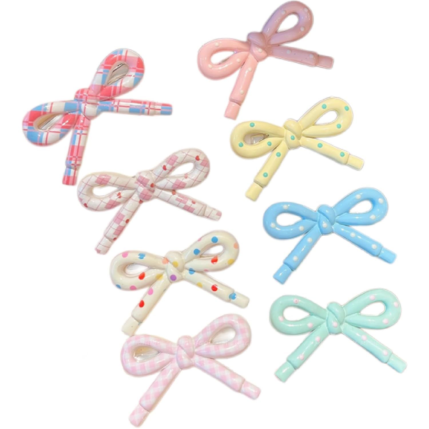 4-8 Pcs Cute Bow Hair Clips for Girl Children Women, 2-Inch Side Bangs Hairpins Fringe Duck Bill Hair Accessories (8 pcs bow A) - Image 1