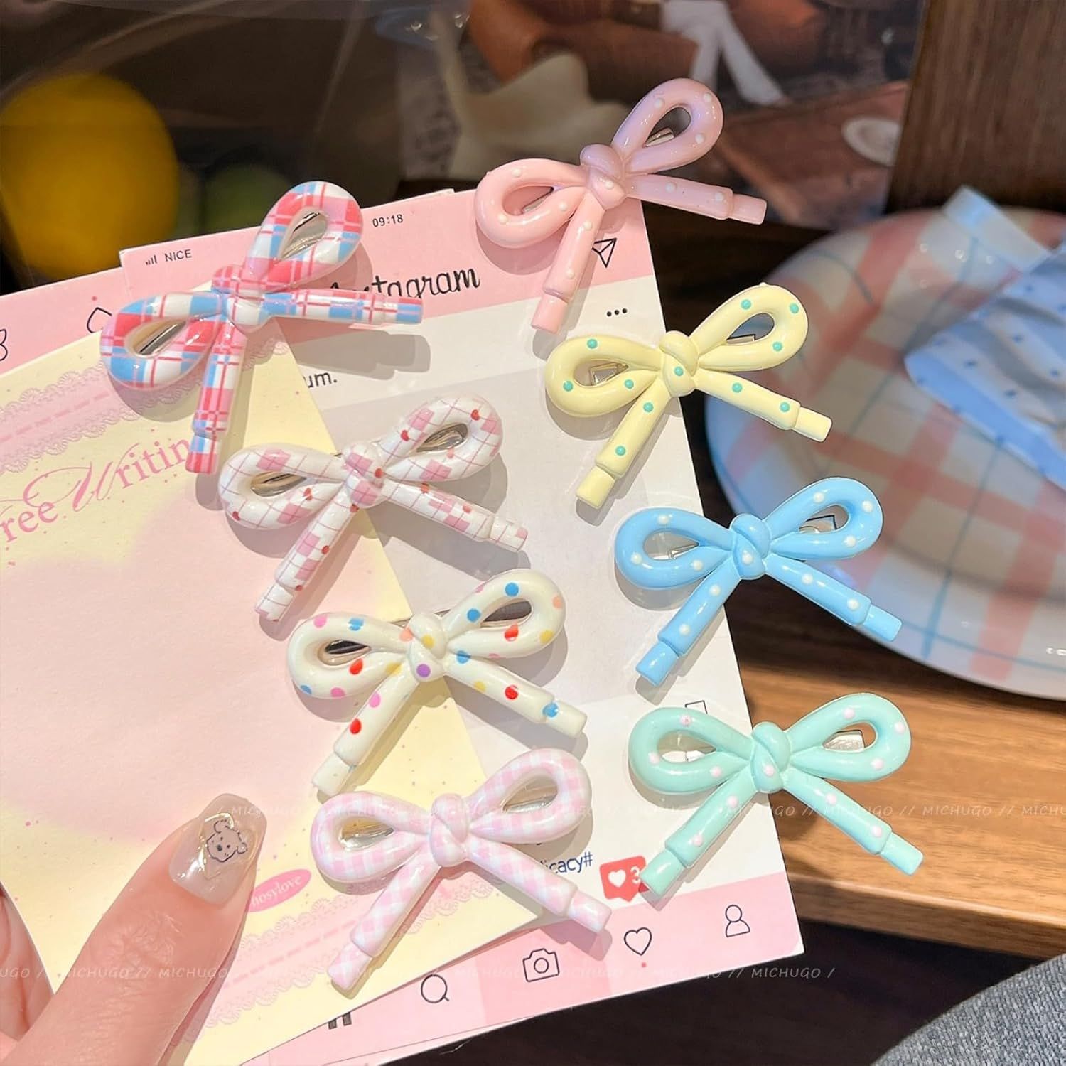 4-8 Pcs Cute Bow Hair Clips for Girl Children Women, 2-Inch Side Bangs Hairpins Fringe Duck Bill Hair Accessories (8 pcs bow A) - Image 2