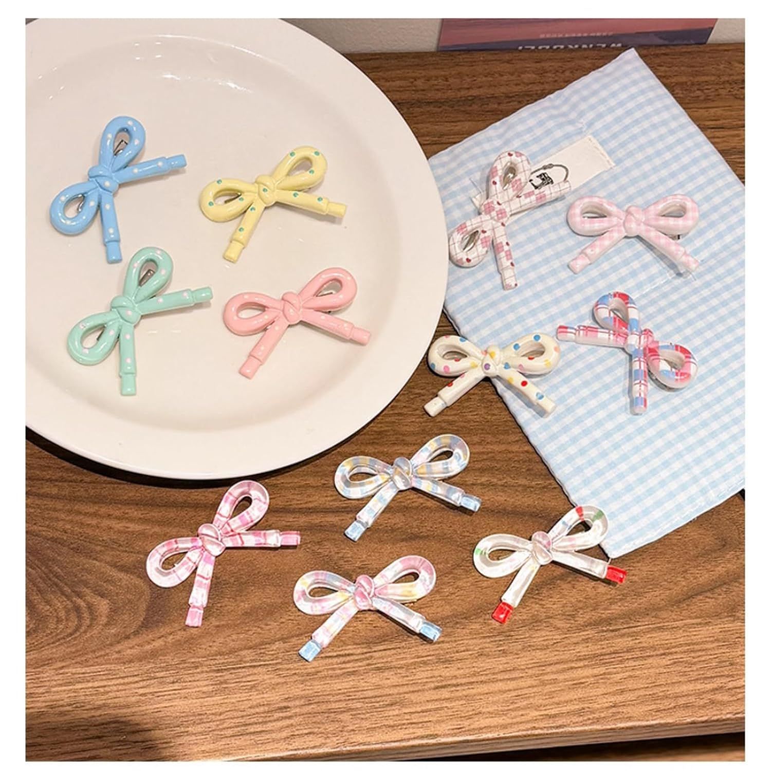 4-8 Pcs Cute Bow Hair Clips for Girl Children Women, 2-Inch Side Bangs Hairpins Fringe Duck Bill Hair Accessories (8 pcs bow A) - Image 3