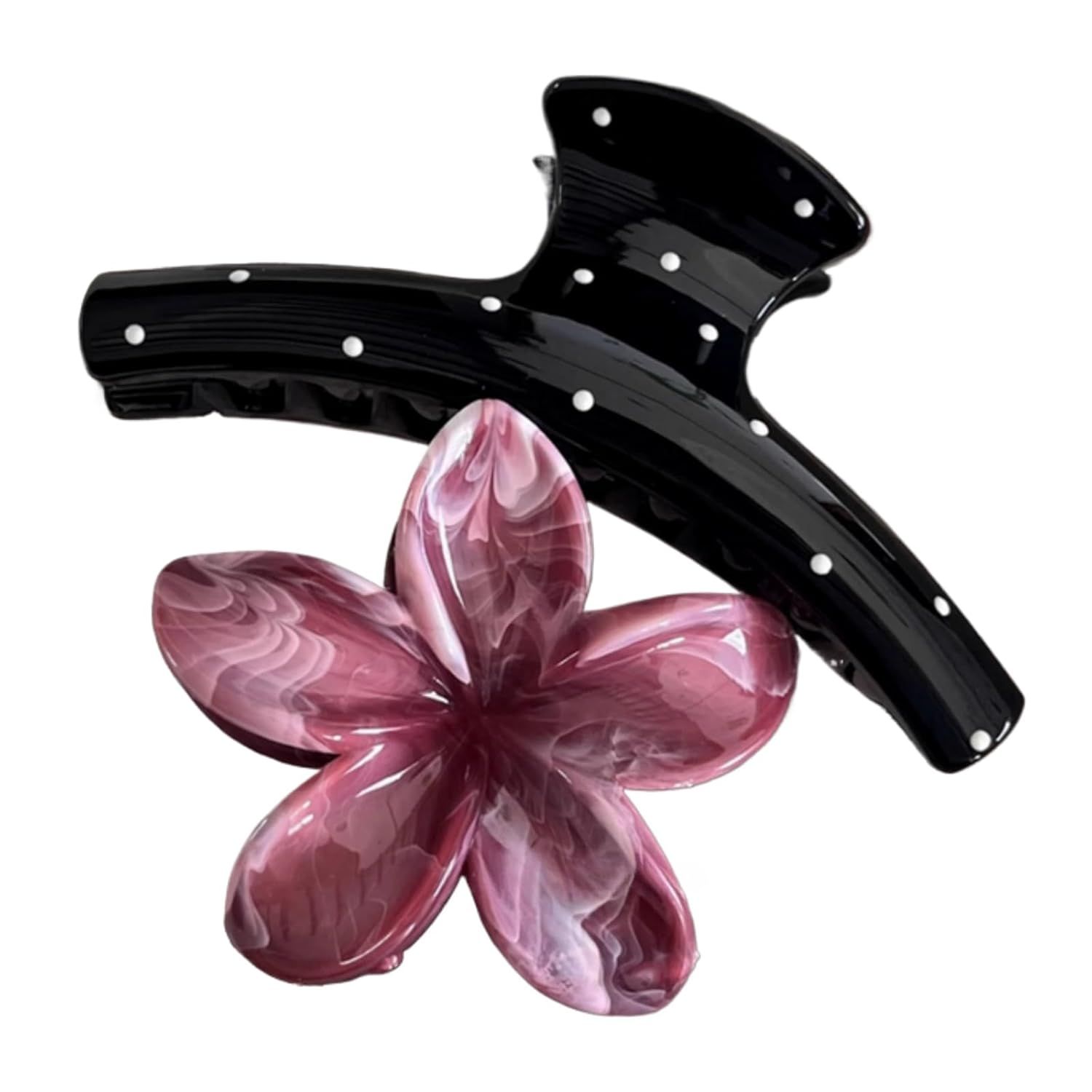 2 Pcs Ombre Flower Hair Claws Black White Polka Dot Hair Clips, Hawaiian 3D Sunflower Hair Accessory (Black + Red) - Image 1