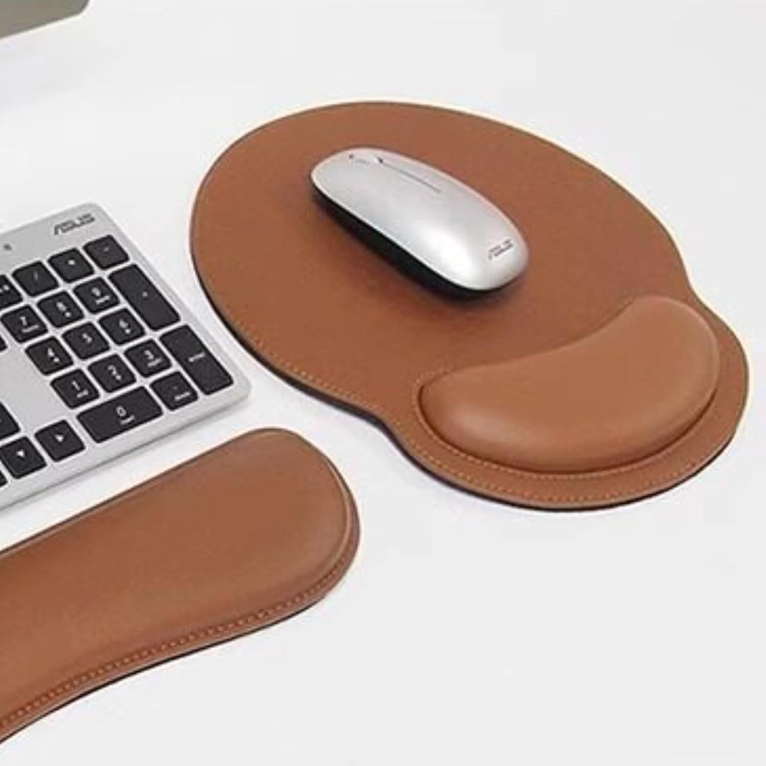 Leather Mouse Pad with Wrist Rest Support Ergonomic Office Computer Keyboard Hand Pad Non Slip Base for Desk Laptop (Grey) - Image 2