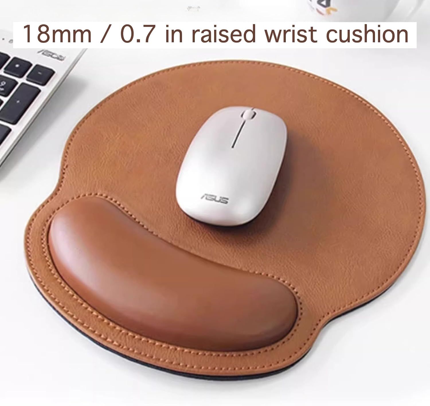 Leather Mouse Pad with Wrist Rest Support Ergonomic Office Computer Keyboard Hand Pad Non Slip Base for Desk Laptop (Grey) - Image 3