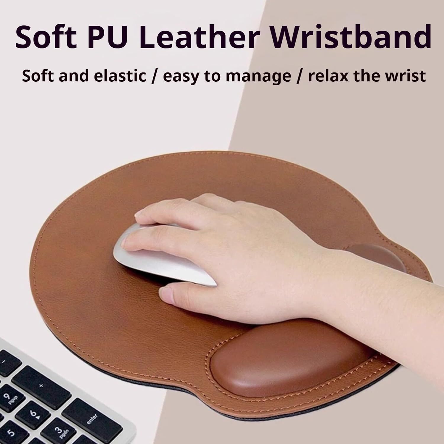 Leather Mouse Pad with Wrist Rest Support Ergonomic Office Computer Keyboard Hand Pad Non Slip Base for Desk Laptop (Grey) - Image 4