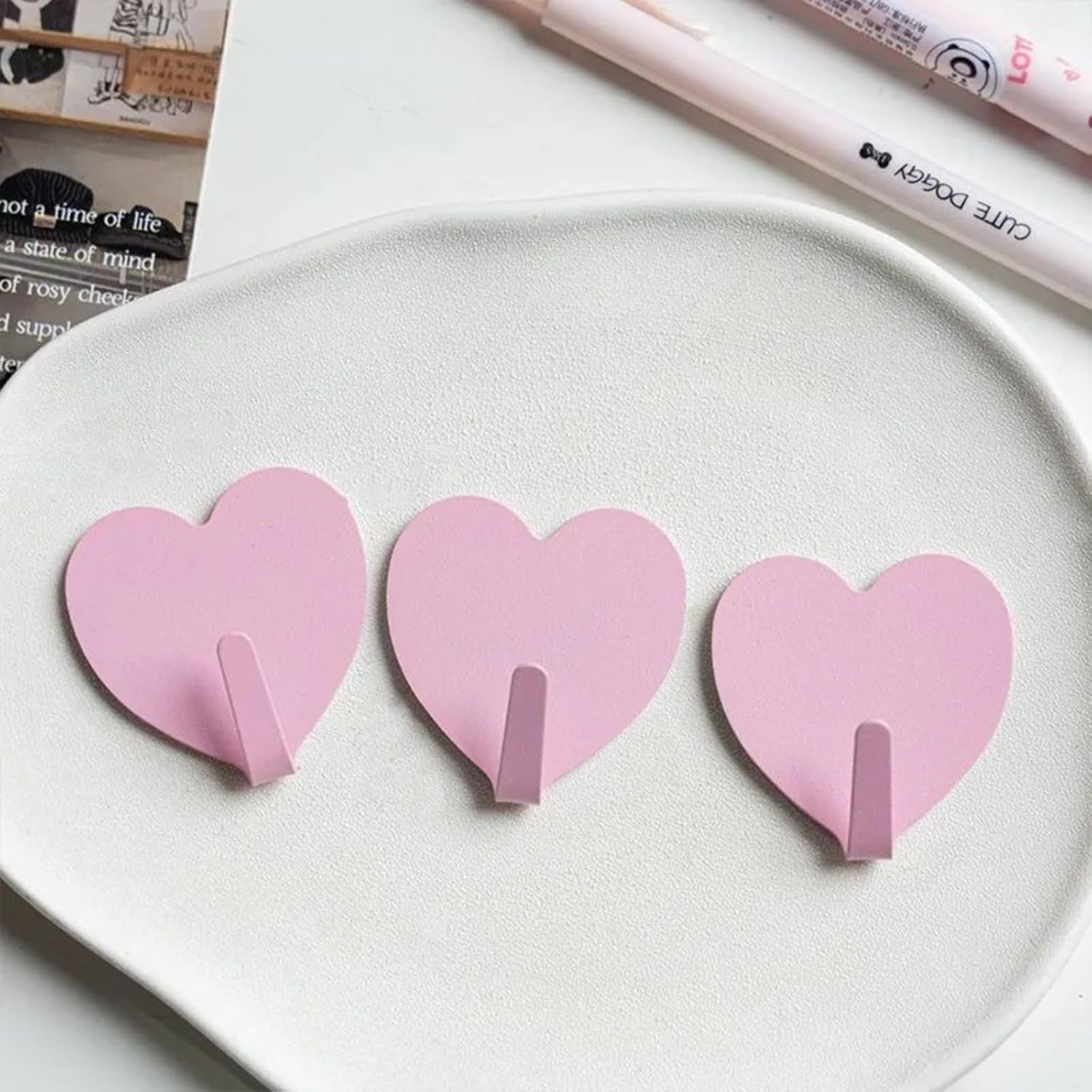 9 Pcs Heart Shaped Adhesive Wall Hooks, Cute Decorative Pink and White Self-Adhesive Hooks for Home Office Organization (White Pink) - Image 5