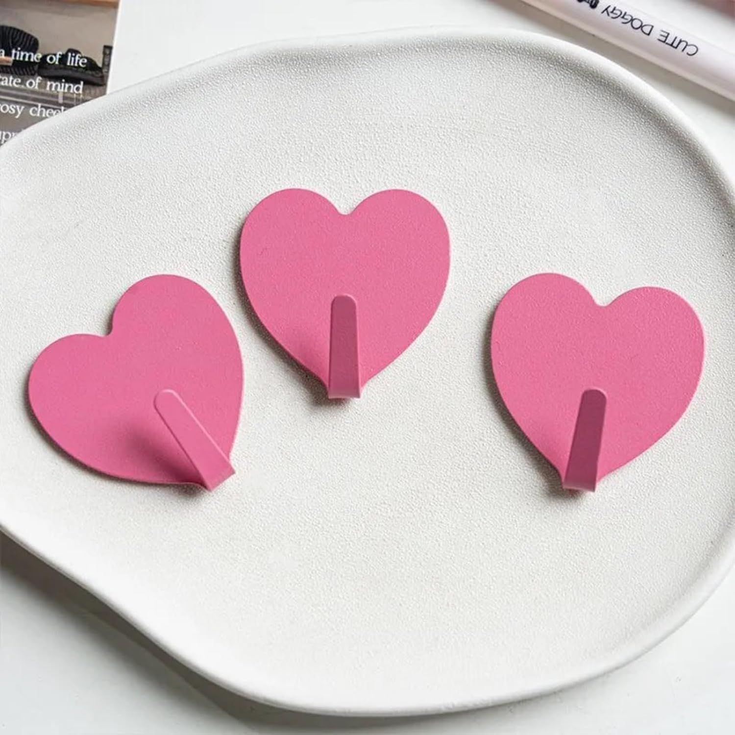9 Pcs Heart Shaped Adhesive Wall Hooks, Cute Decorative Pink and White Self-Adhesive Hooks for Home Office Organization (White Pink) - Image 6