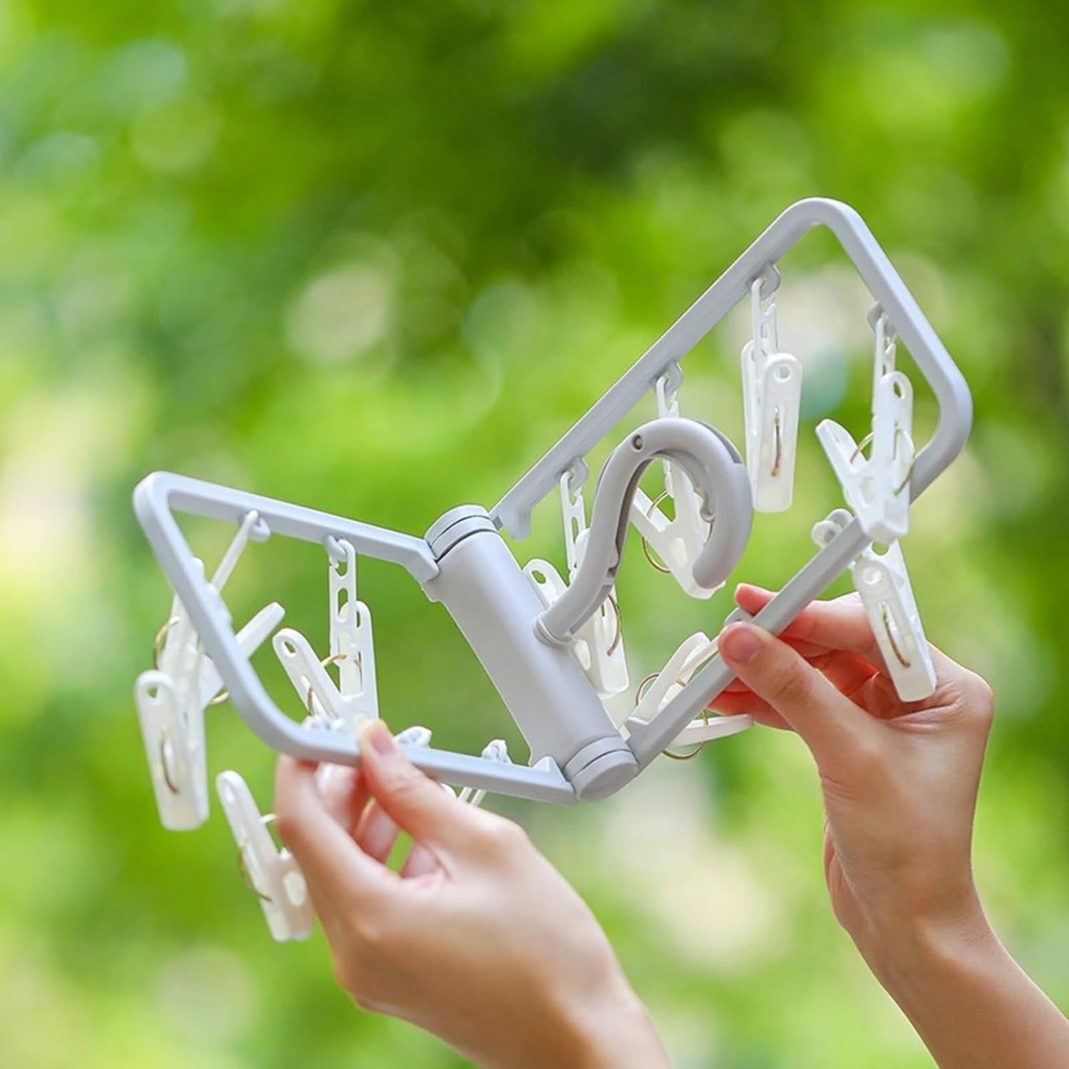 2 Pack Clothes Drying Rack with 12 Multiple Clips, Foldable Portable Travel Hanger for Socks Underwear Bras (White) - Image 4