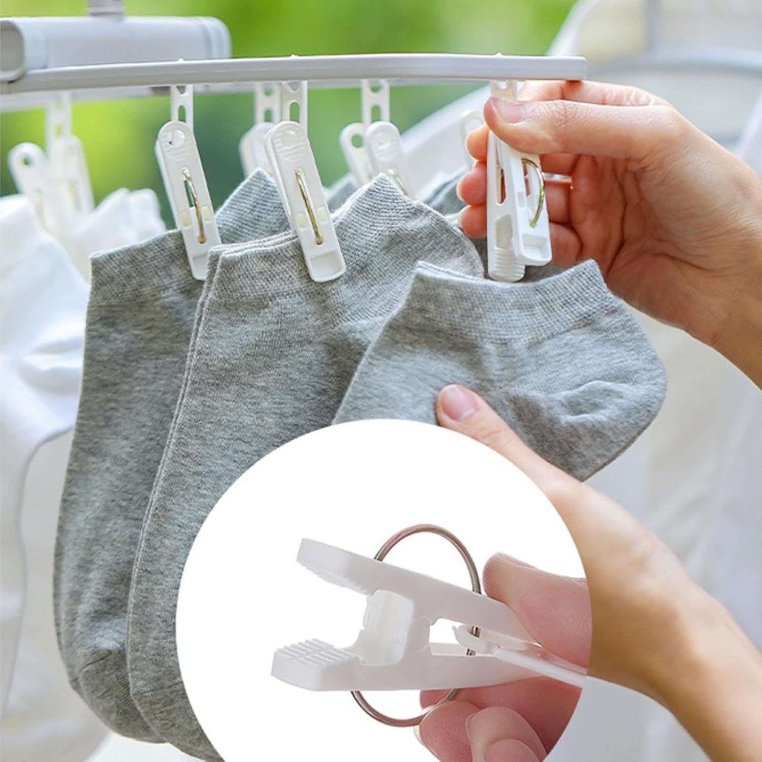 2 Pack Clothes Drying Rack with 12 Multiple Clips, Foldable Portable Travel Hanger for Socks Underwear Bras (White) - Image 7