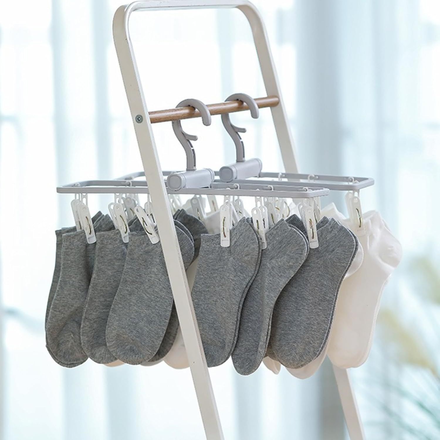 2 Pack Clothes Drying Rack with 12 Multiple Clips, Foldable Portable Travel Hanger for Socks Underwear Bras (White) - Image 8