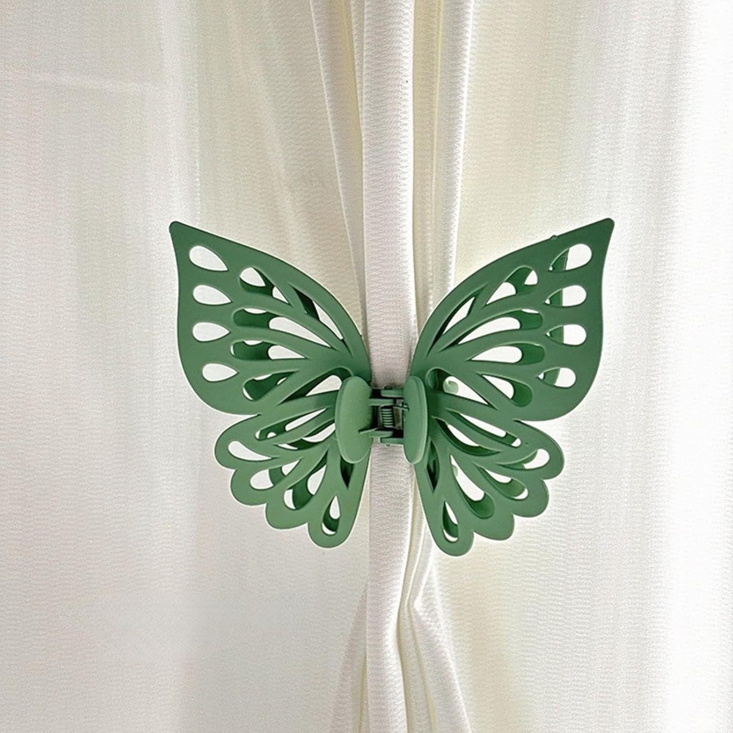 Butterfly Shape Curtain Claw Clips 2 Pack, Decorative Curtain Holder for Living Room Bedroom, Creative Drapery Tieback (Green,2) - Image 1