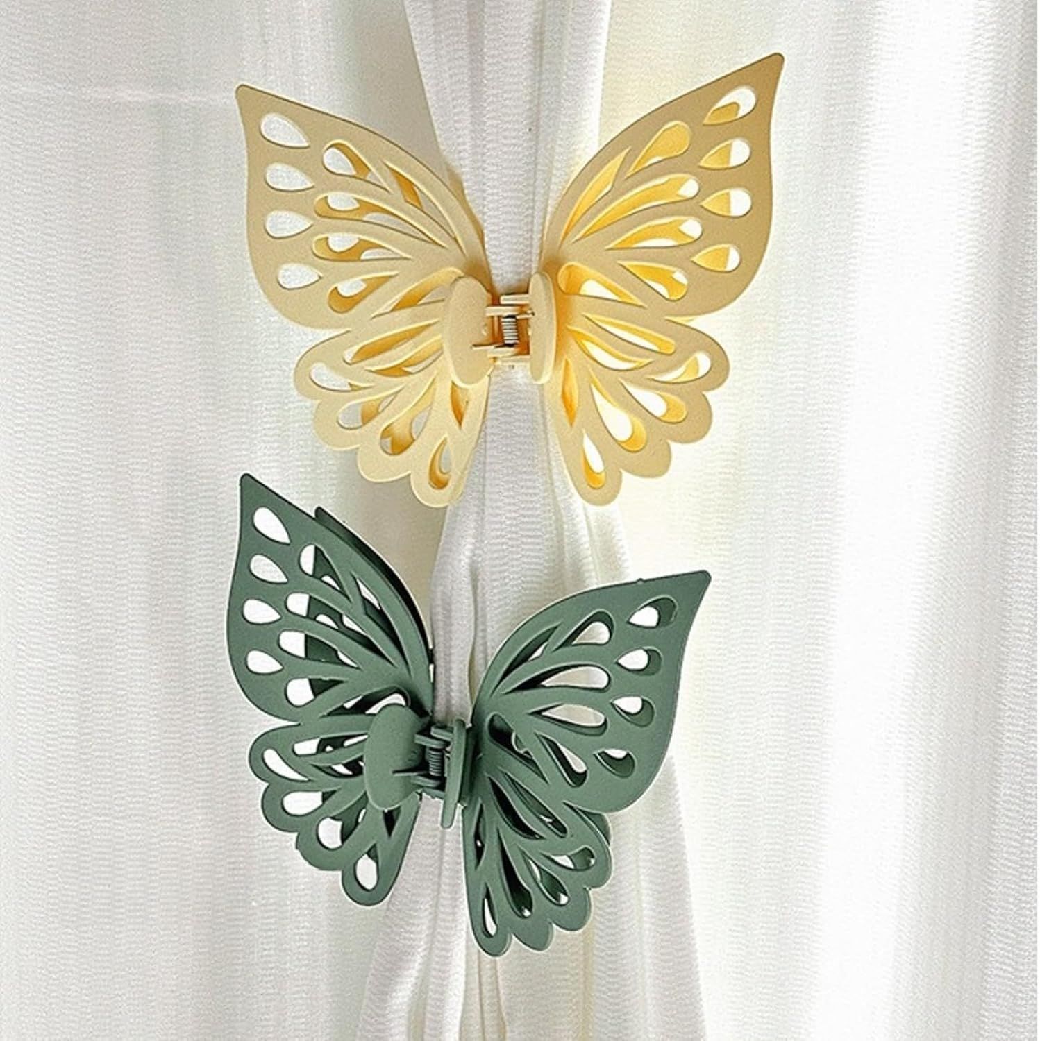 Butterfly Shape Curtain Claw Clips 2 Pack, Decorative Curtain Holder for Living Room Bedroom, Creative Drapery Tieback (Green,2) - Image 4