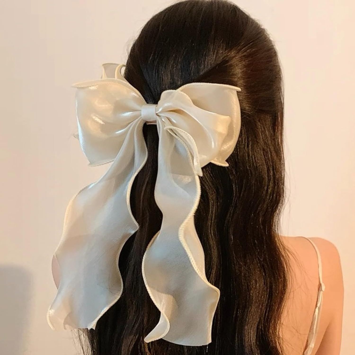 Silky Bow French Barrette Hair Clips, Elegant Satin Ribbon Hair Clamp Hair Accessory for Women Girls (Black) - Image 3