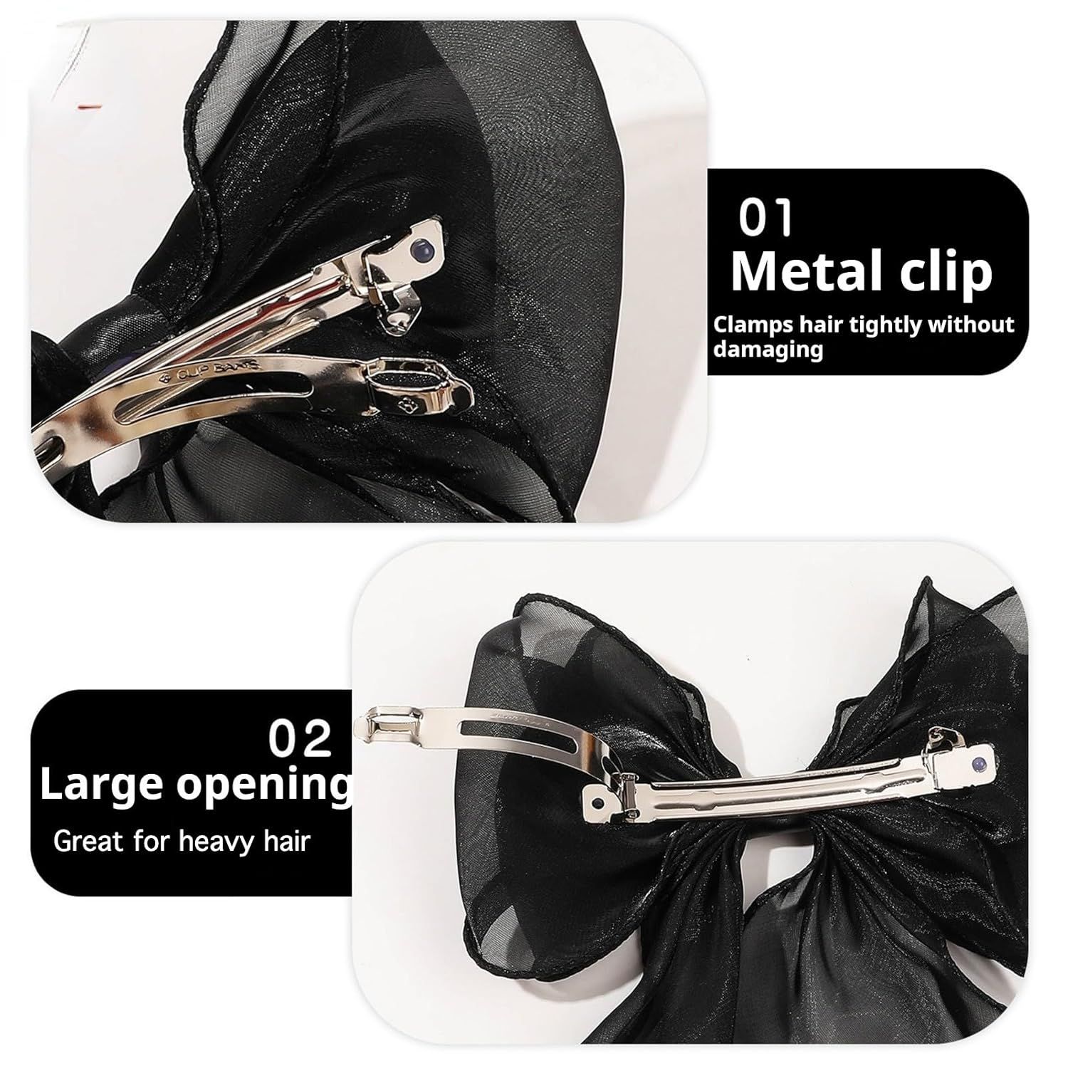 Silky Bow French Barrette Hair Clips, Elegant Satin Ribbon Hair Clamp Hair Accessory for Women Girls (Black) - Image 5