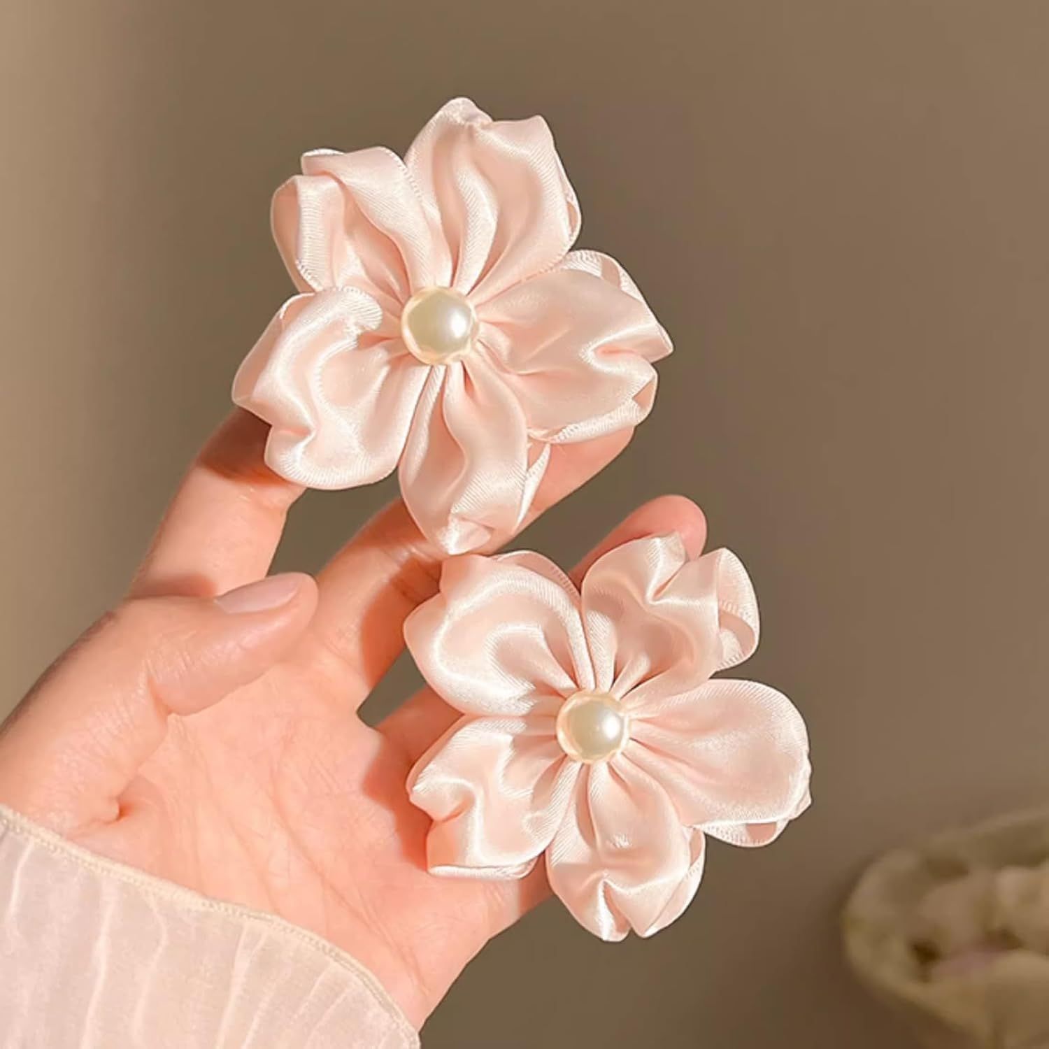 2 Pack Pink Sakura Hair Clips With Pearls for Girls Front Side Bangs, Fringe Duckbill Hair Clips Headwear Accessories (Sakura) - Image 2