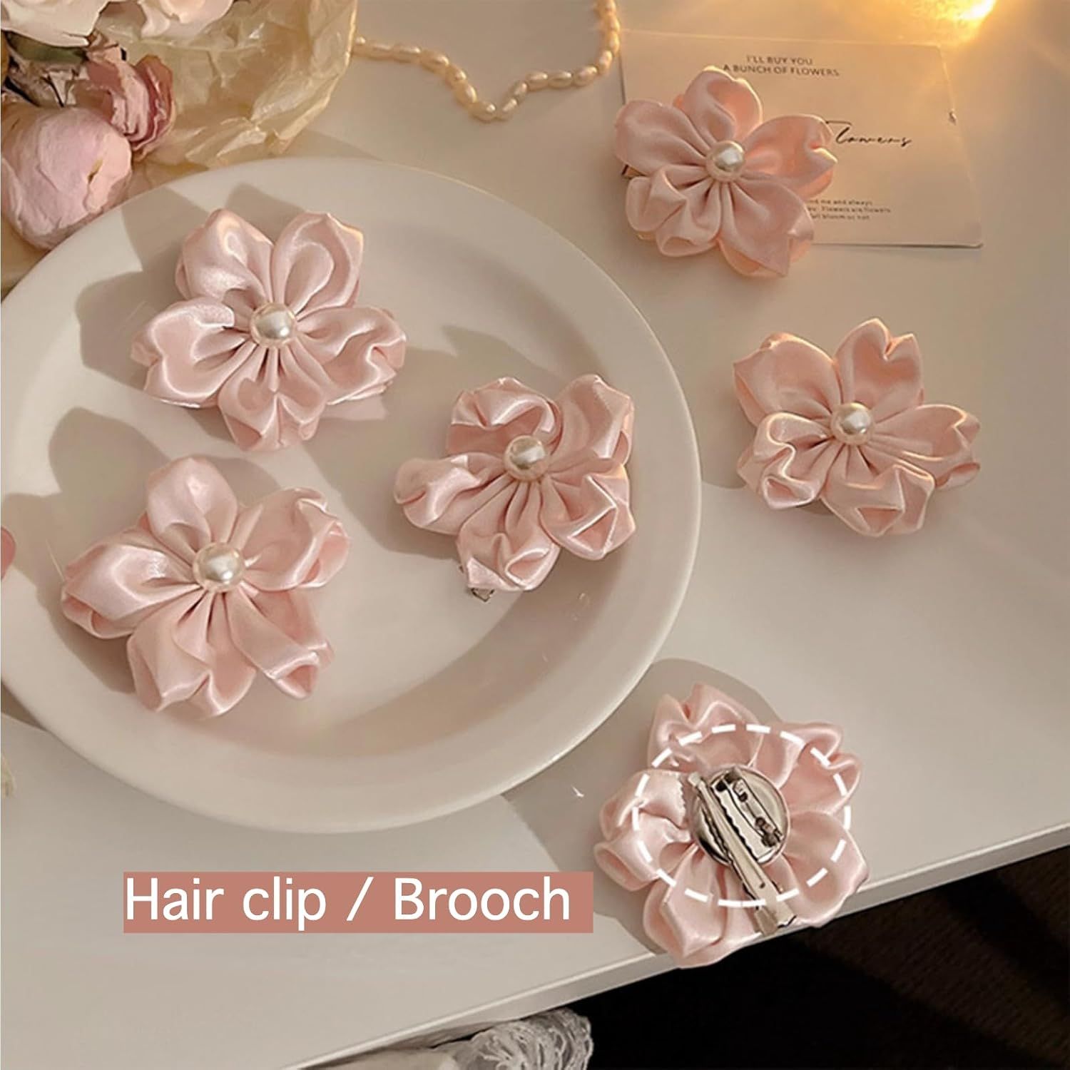 2 Pack Pink Sakura Hair Clips With Pearls for Girls Front Side Bangs, Fringe Duckbill Hair Clips Headwear Accessories (Sakura) - Image 3