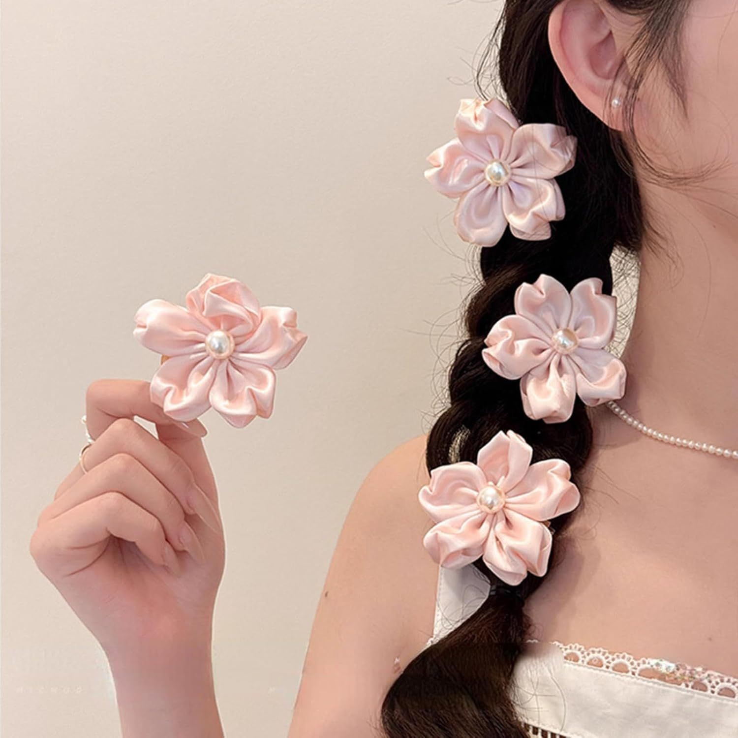 2 Pack Pink Sakura Hair Clips With Pearls for Girls Front Side Bangs, Fringe Duckbill Hair Clips Headwear Accessories (Sakura) - Image 5