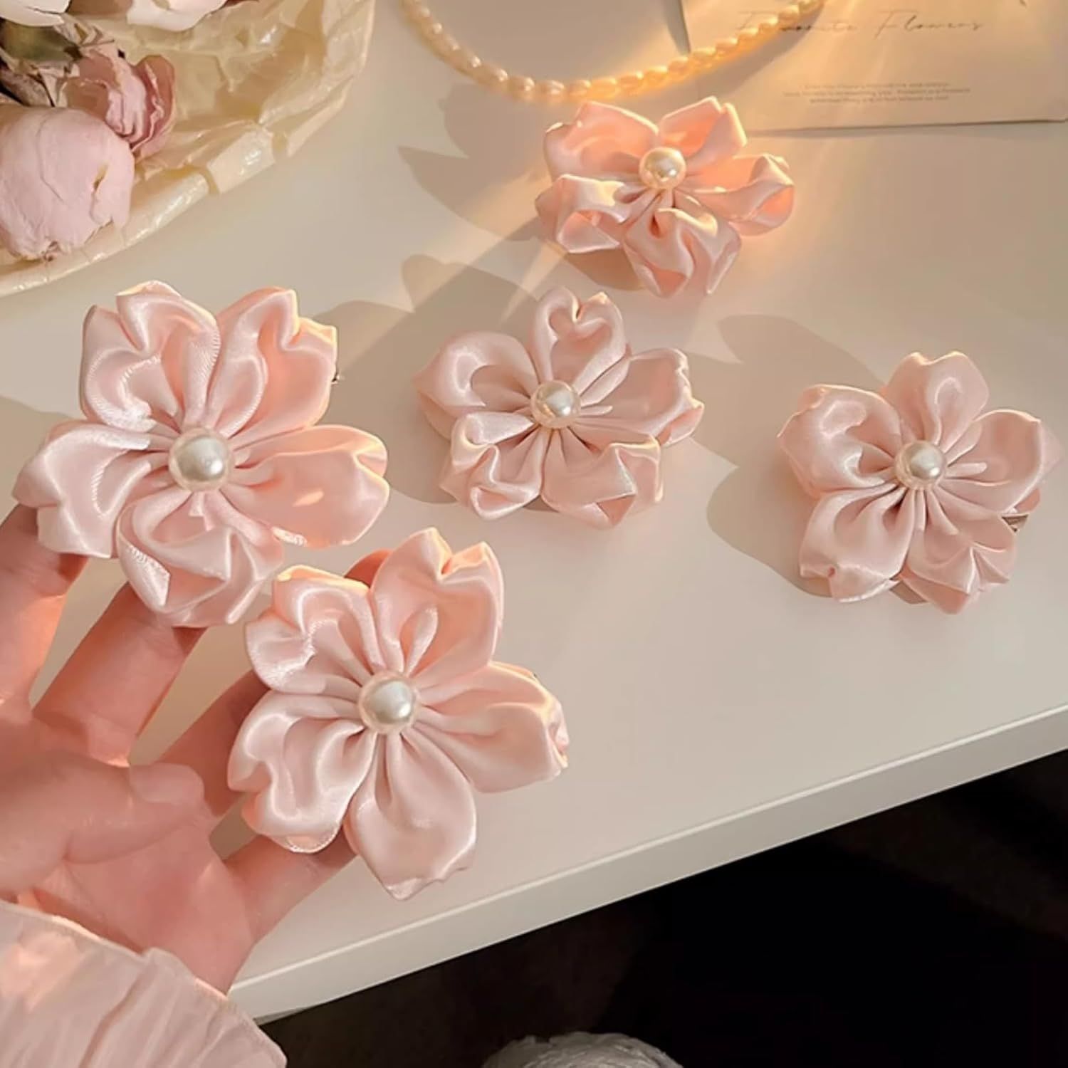 2 Pack Pink Sakura Hair Clips With Pearls for Girls Front Side Bangs, Fringe Duckbill Hair Clips Headwear Accessories (Sakura) - Image 7