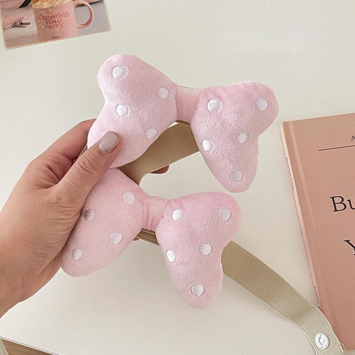 2 Pack Curtain Tiebacks with Pink Plush Bow and White Polka Dot, Snap Button Closure Curtains Holdbacks for Window Decor (Pink) - Image 5