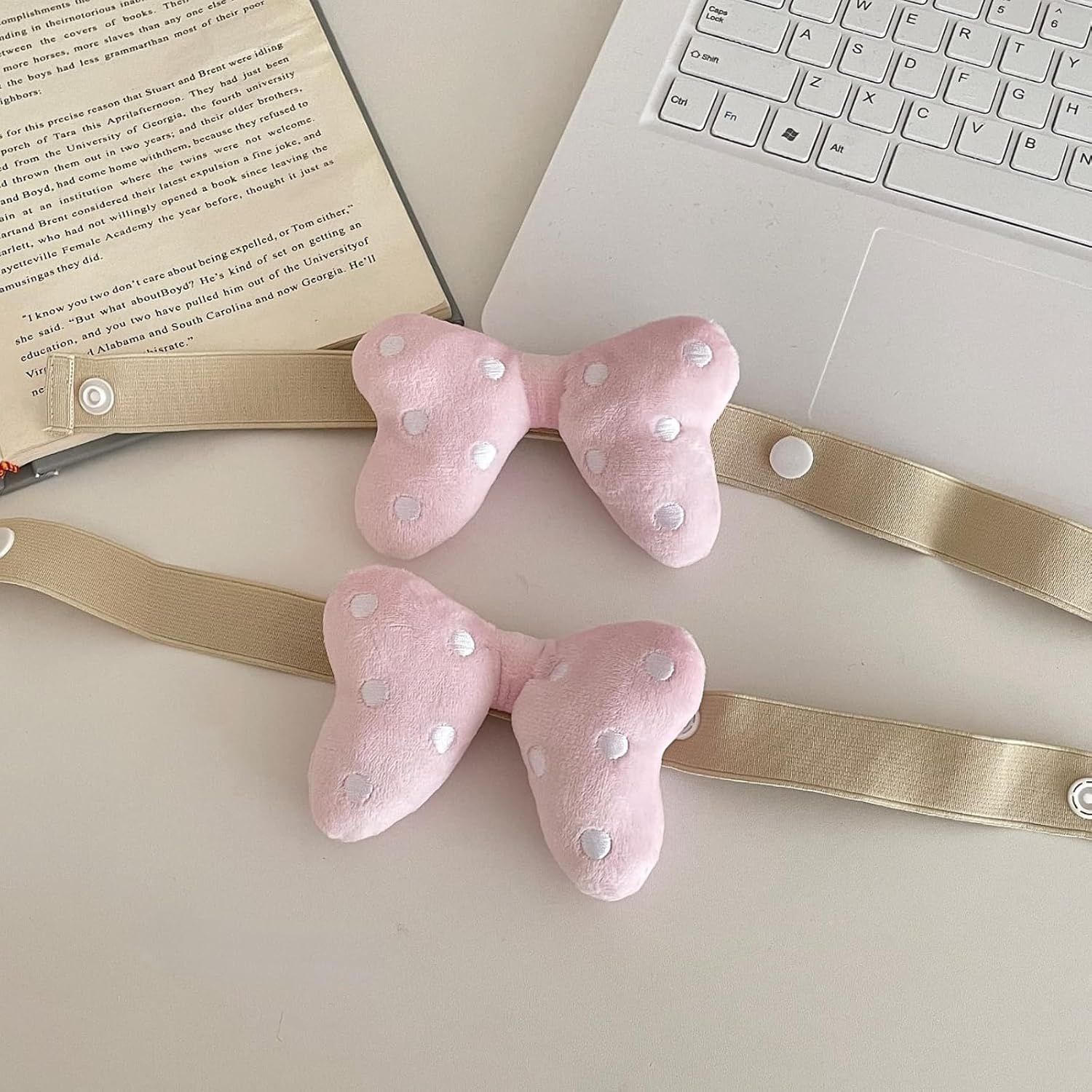 2 Pack Curtain Tiebacks with Pink Plush Bow and White Polka Dot, Snap Button Closure Curtains Holdbacks for Window Decor (Pink) - Image 6