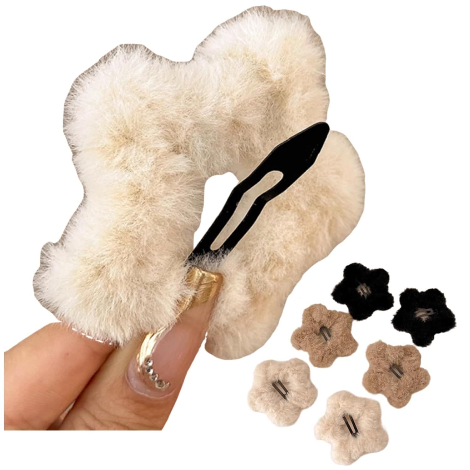 6 Pcs Plush Star Hair Clips for Women Girls, Winter Hair Accessories Fuzzy Hairpins for Bangs Side Hair Holders (Mix) - Image 1