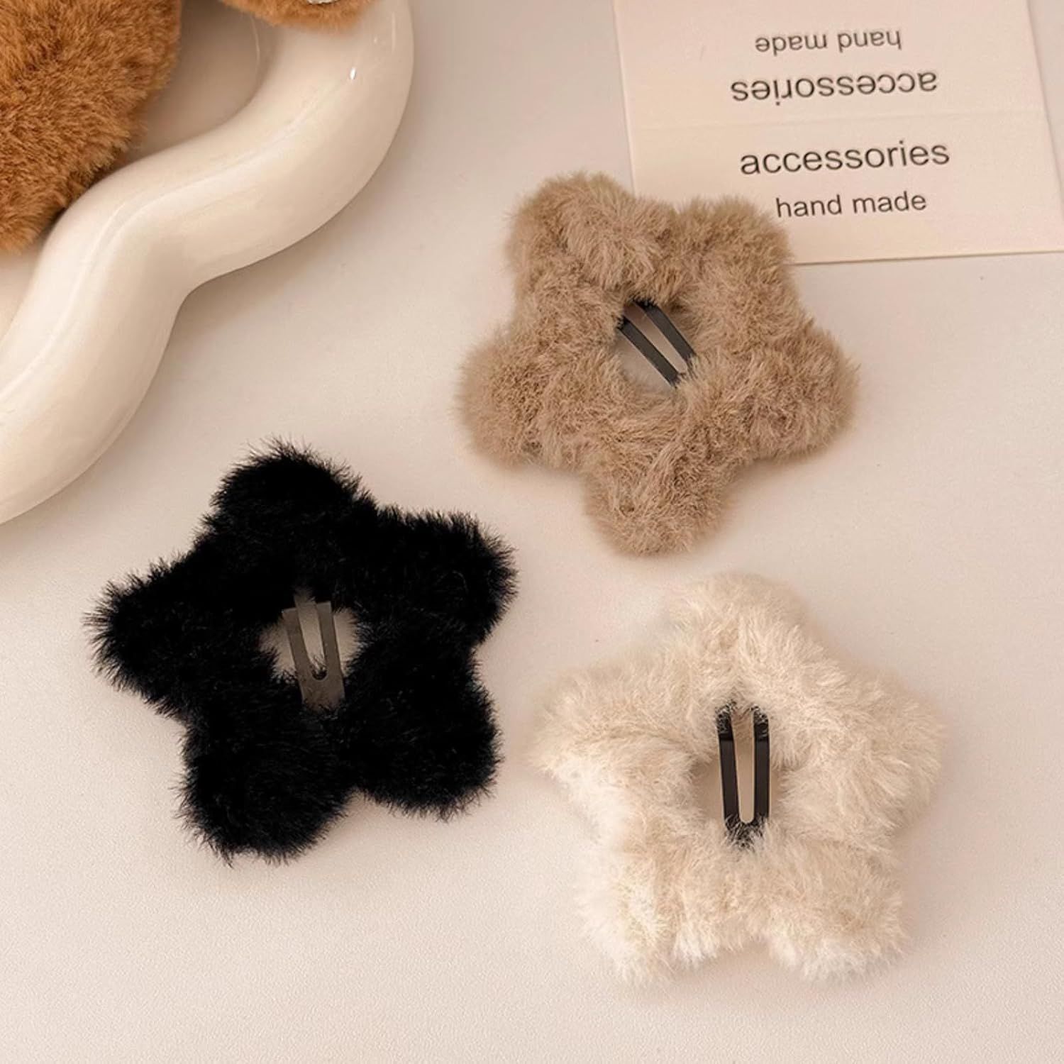 6 Pcs Plush Star Hair Clips for Women Girls, Winter Hair Accessories Fuzzy Hairpins for Bangs Side Hair Holders (Mix) - Image 2