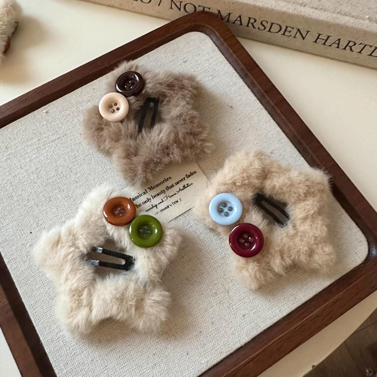 3 Pack Plush Star Button Hair Clips for Women Winter, Faux Fur Hair Clamps for Bangs Fringe Holders Hair Accessories (Mix) - Image 2