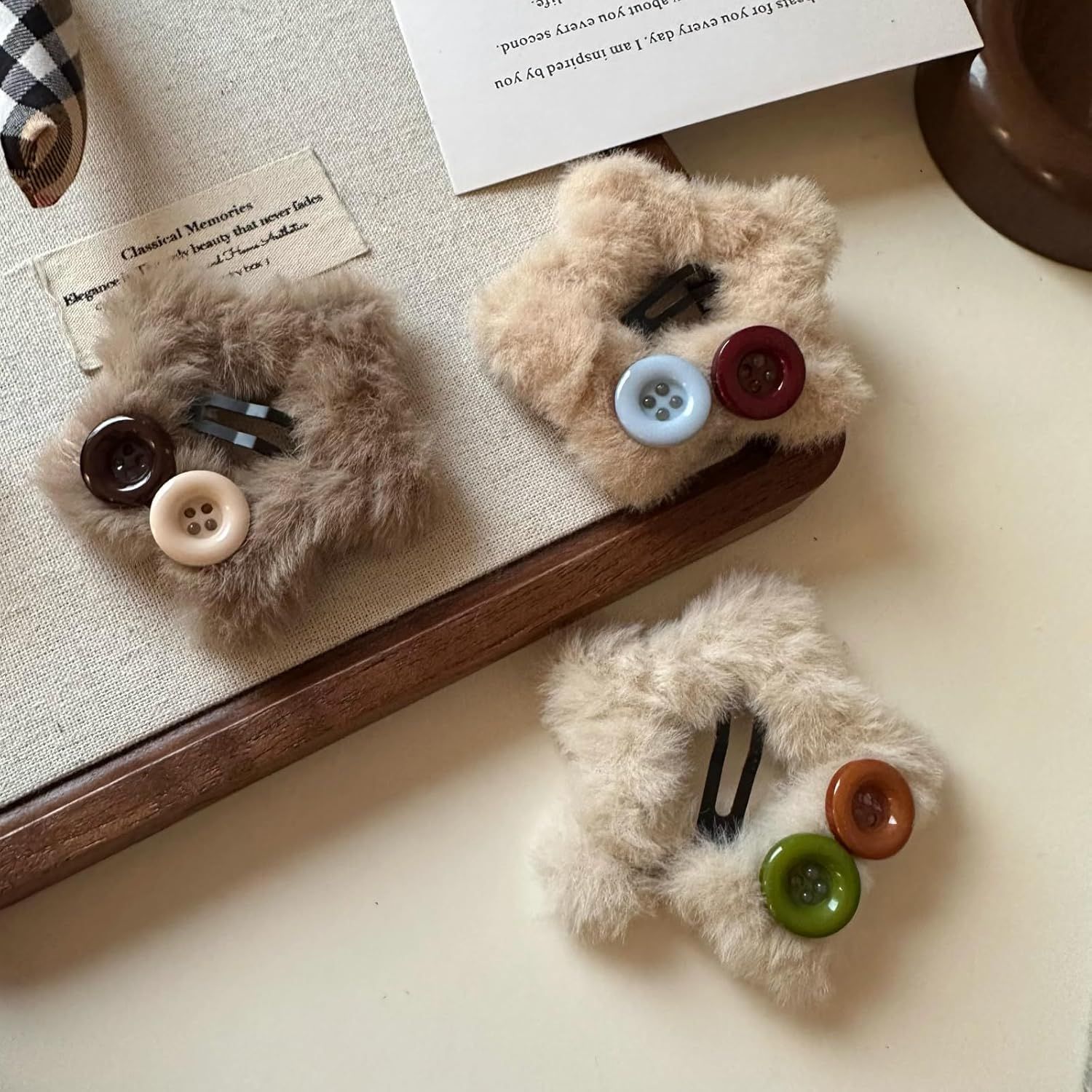 3 Pack Plush Star Button Hair Clips for Women Winter, Faux Fur Hair Clamps for Bangs Fringe Holders Hair Accessories (Mix) - Image 6