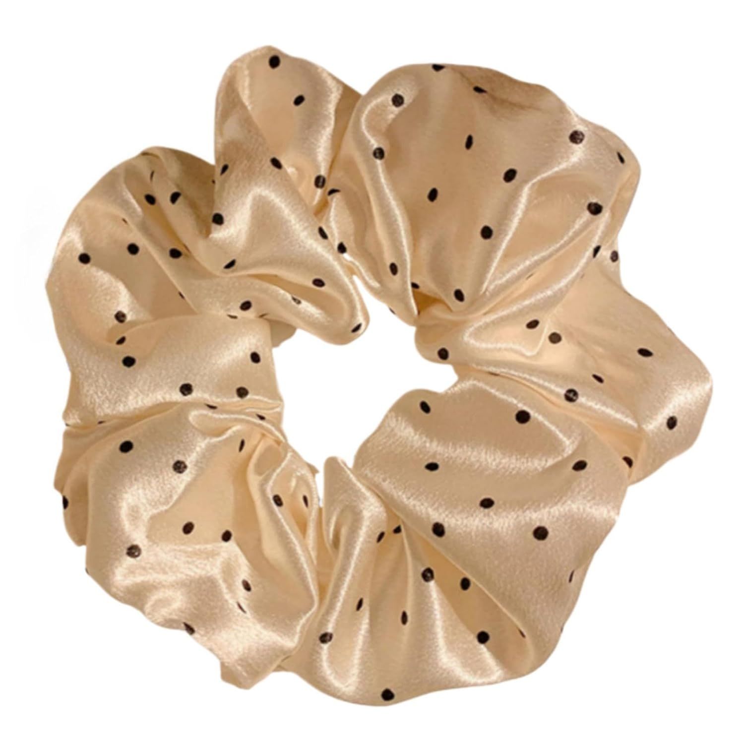 2 Packs Large Scrunchies Black White Polka Dot Satin Elastic Hair Tie, Classic Elegant Nostalgia Hair Band for Women (Beige) - Image 1