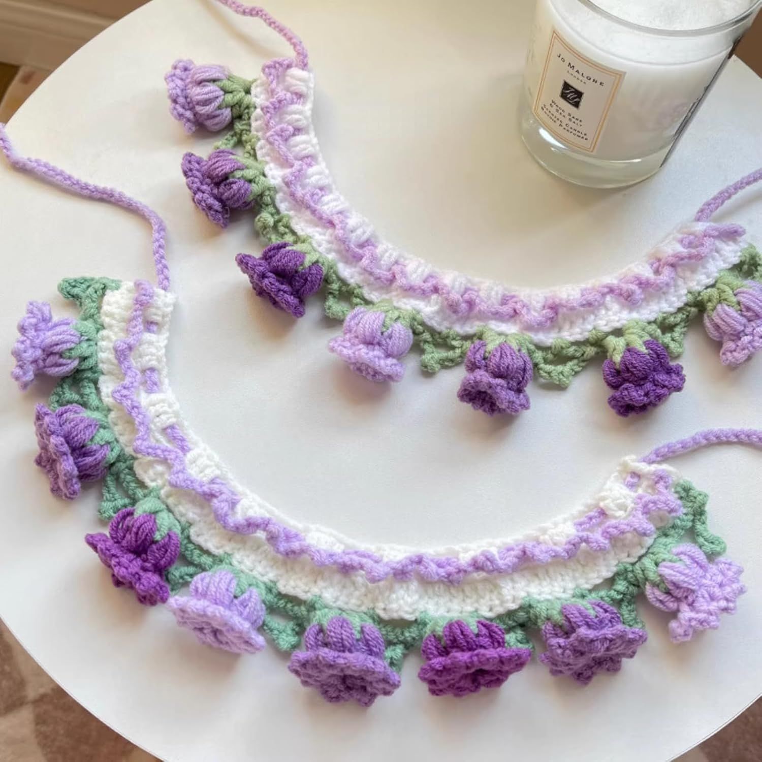 Cat Dog Bandana, Cute Handmade Knitted Yarn Flowers Pet Collar Neck Warmer for Small Medium Dog, Puppy Photo Accessories (Purple,M) - Image 3