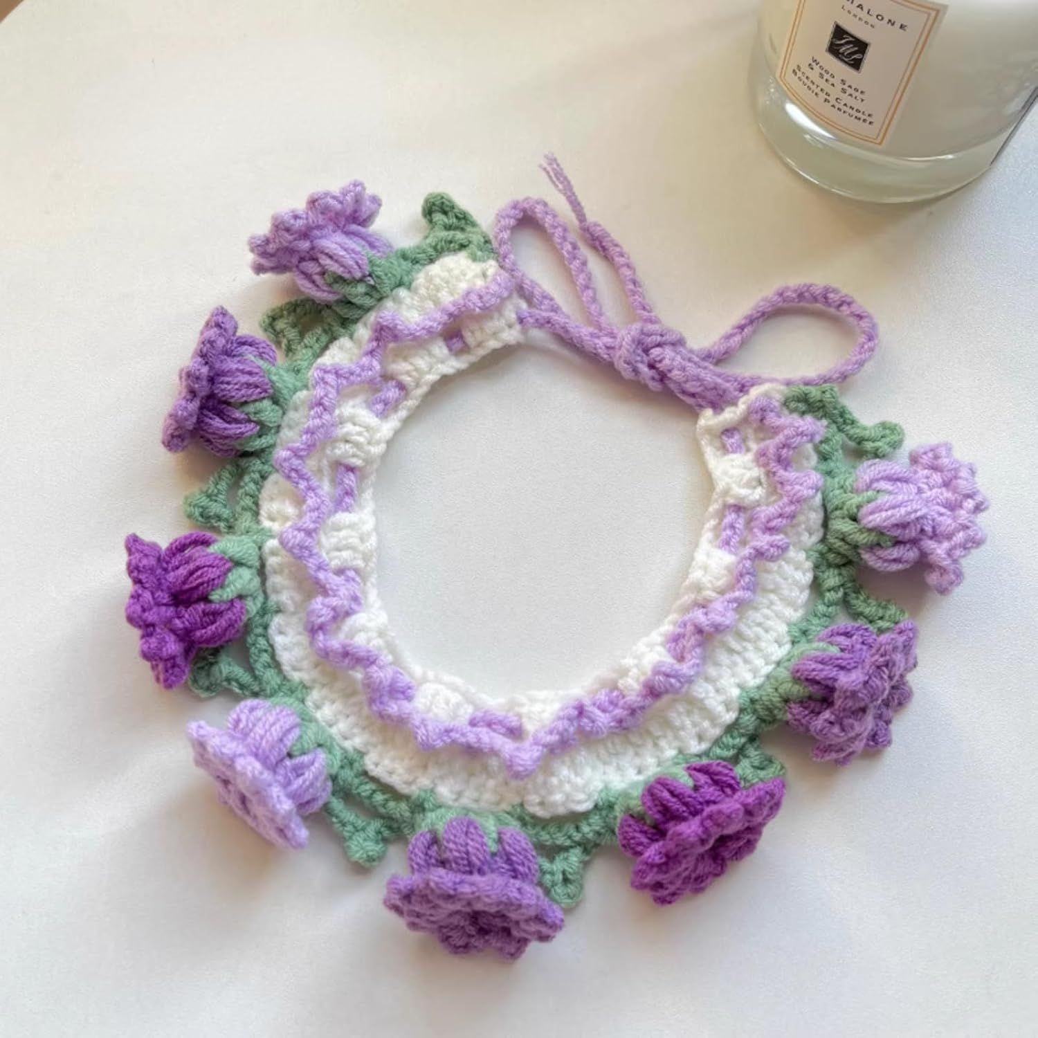 Cat Dog Bandana, Cute Handmade Knitted Yarn Flowers Pet Collar Neck Warmer for Small Medium Dog, Puppy Photo Accessories (Purple,M) - Image 4