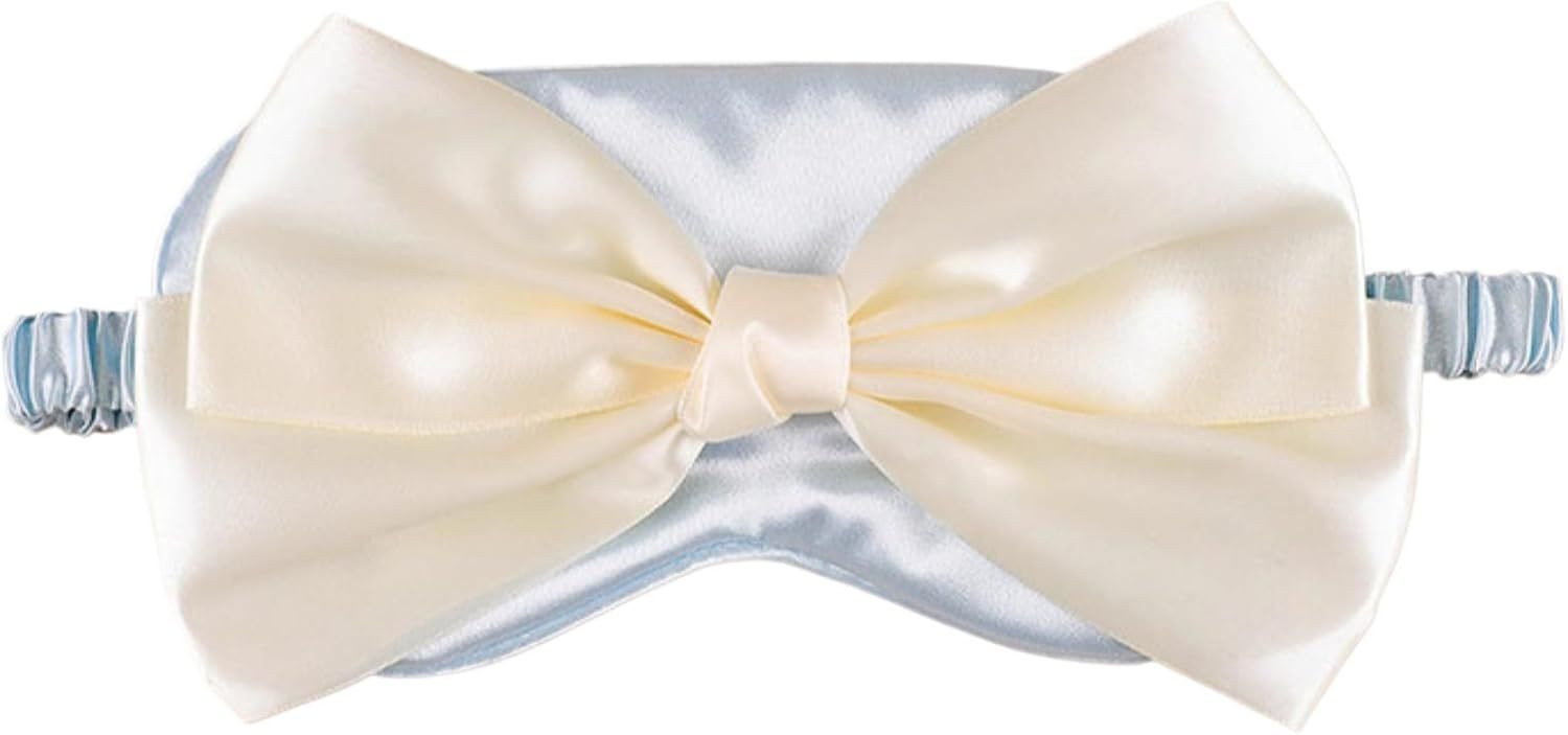 Cute Bow Satin Eye Mask for Women Girls, Breathable Cooling Nap Sleep Cover for Summer Dorm Essentials (Blue) - Image 1