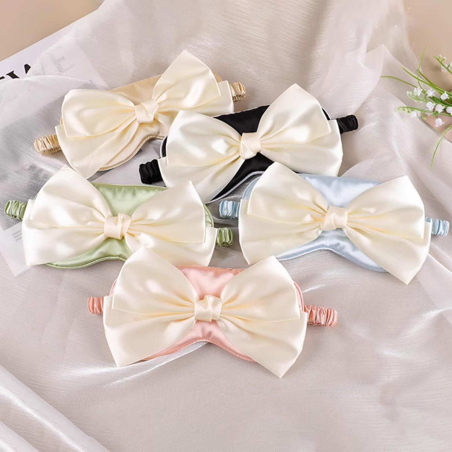 Cute Bow Satin Eye Mask for Women Girls, Breathable Cooling Nap Sleep Cover for Summer Dorm Essentials (Blue) - Image 4