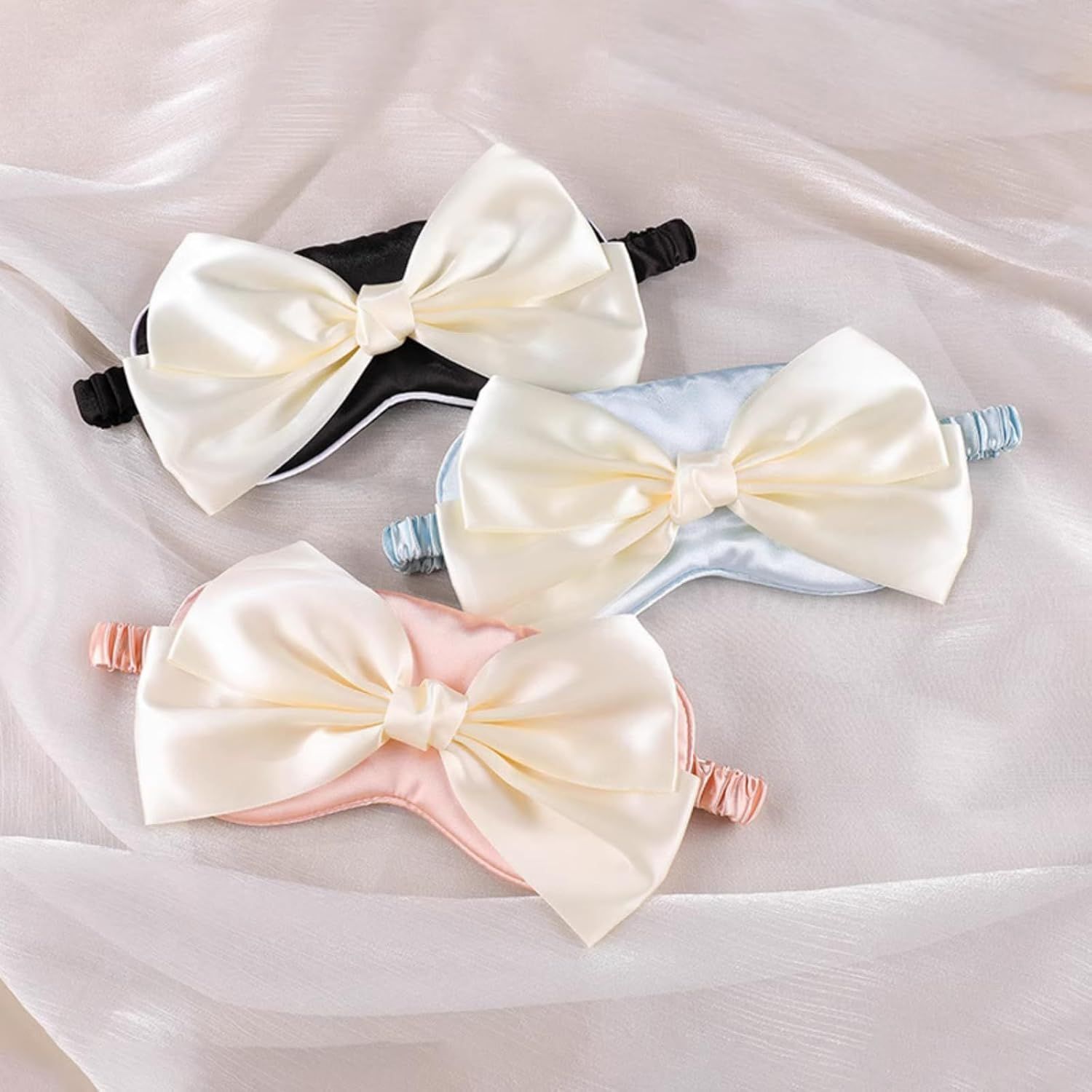 Cute Bow Satin Eye Mask for Women Girls, Breathable Cooling Nap Sleep Cover for Summer Dorm Essentials (Blue) - Image 5